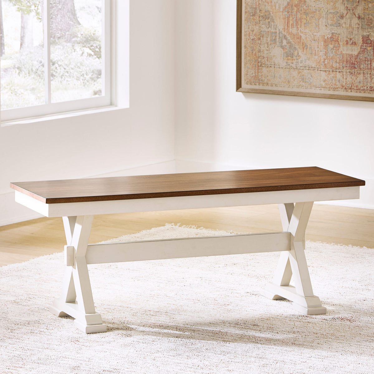 Sam's Furniture - Ashley Furniture - Brinfern Dining Room - Large Dining Room Bench / Brown/Antique White / 48"W x 16"D x 19"H - PCD628-00
