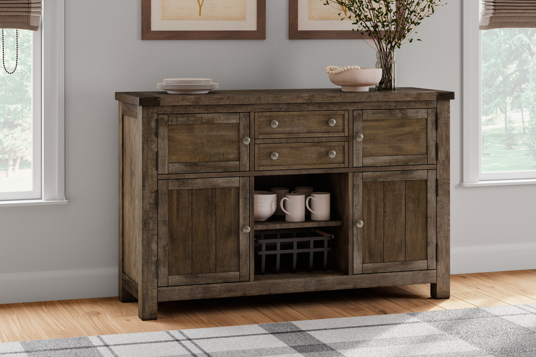 Sam's Furniture - Ashley Furniture - Moriville Dining Room - Dining Room Server / Grayish Brown / 56"W x 18"D x 36"H - D631-60