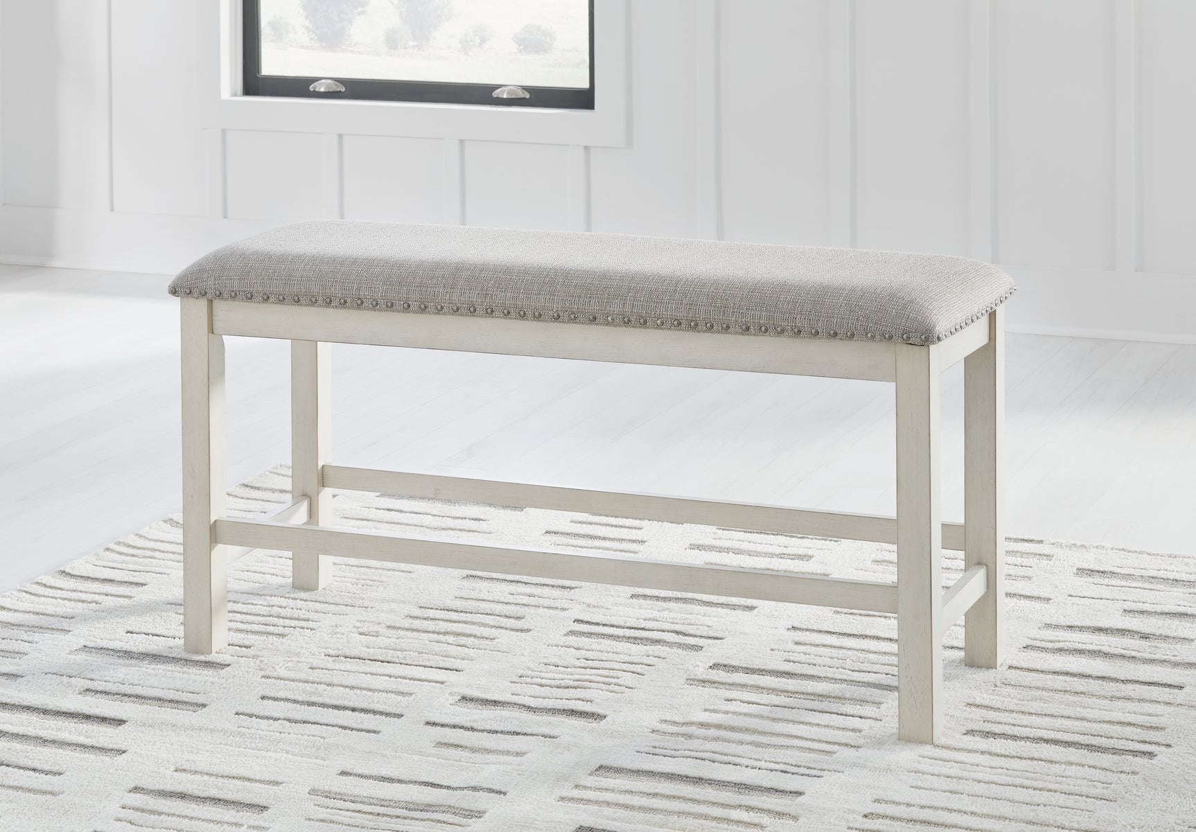 Sam's Furniture - Ashley Furniture - Robbinsdale Dining Room - DBL Counter UPH Bench (1/CN) / Antique White - D642-09