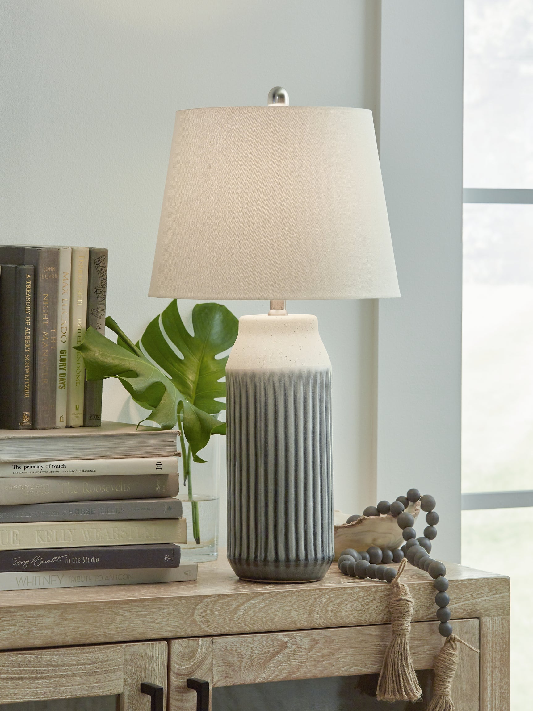 Sam's Furniture - Ashley Furniture - Afener Lighting - Ceramic Table Lamp (Set of 2) / Blue/Beige - L177984