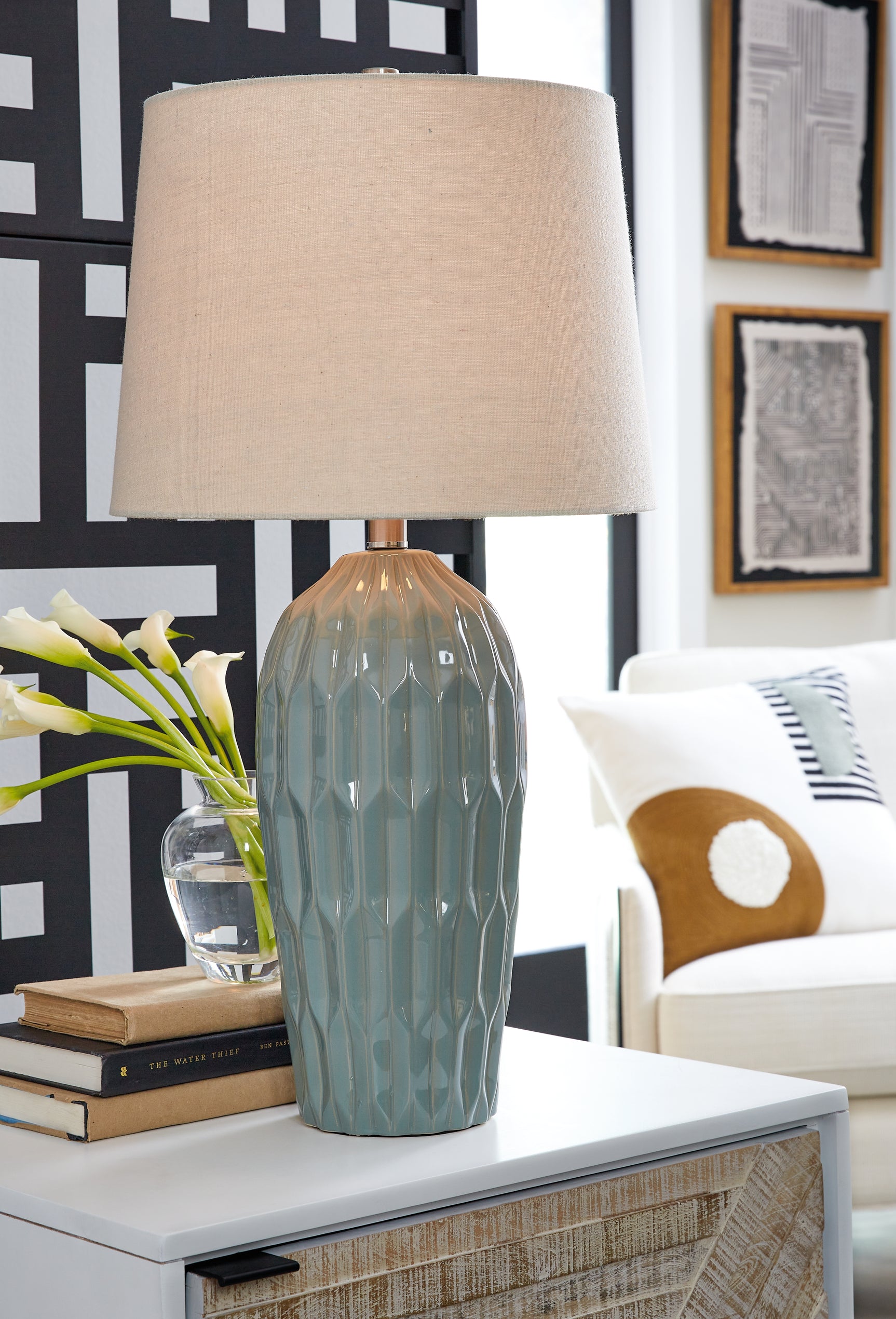 Sam's Furniture - Ashley Furniture - Hadbury Lighting - Ceramic Table Lamp (Set of 2) / Pale Blue/Teal - L178034