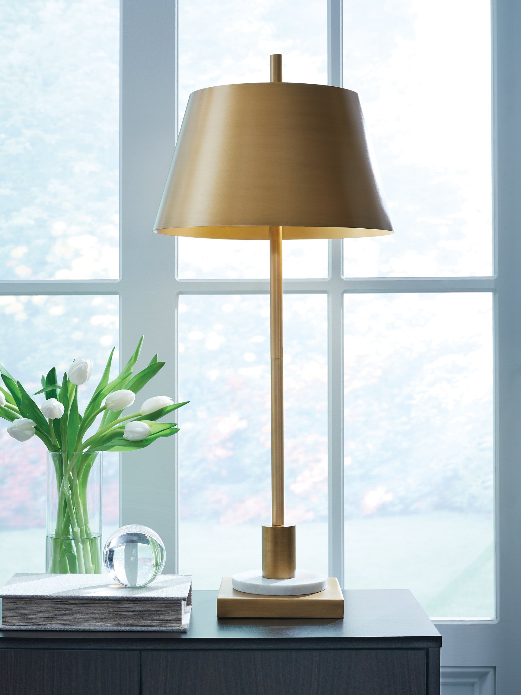 Sam's Furniture - Ashley Furniture - Fritzburn Lighting - Metal Table Lamp (1/CN) / Gold Finish/White - L208444
