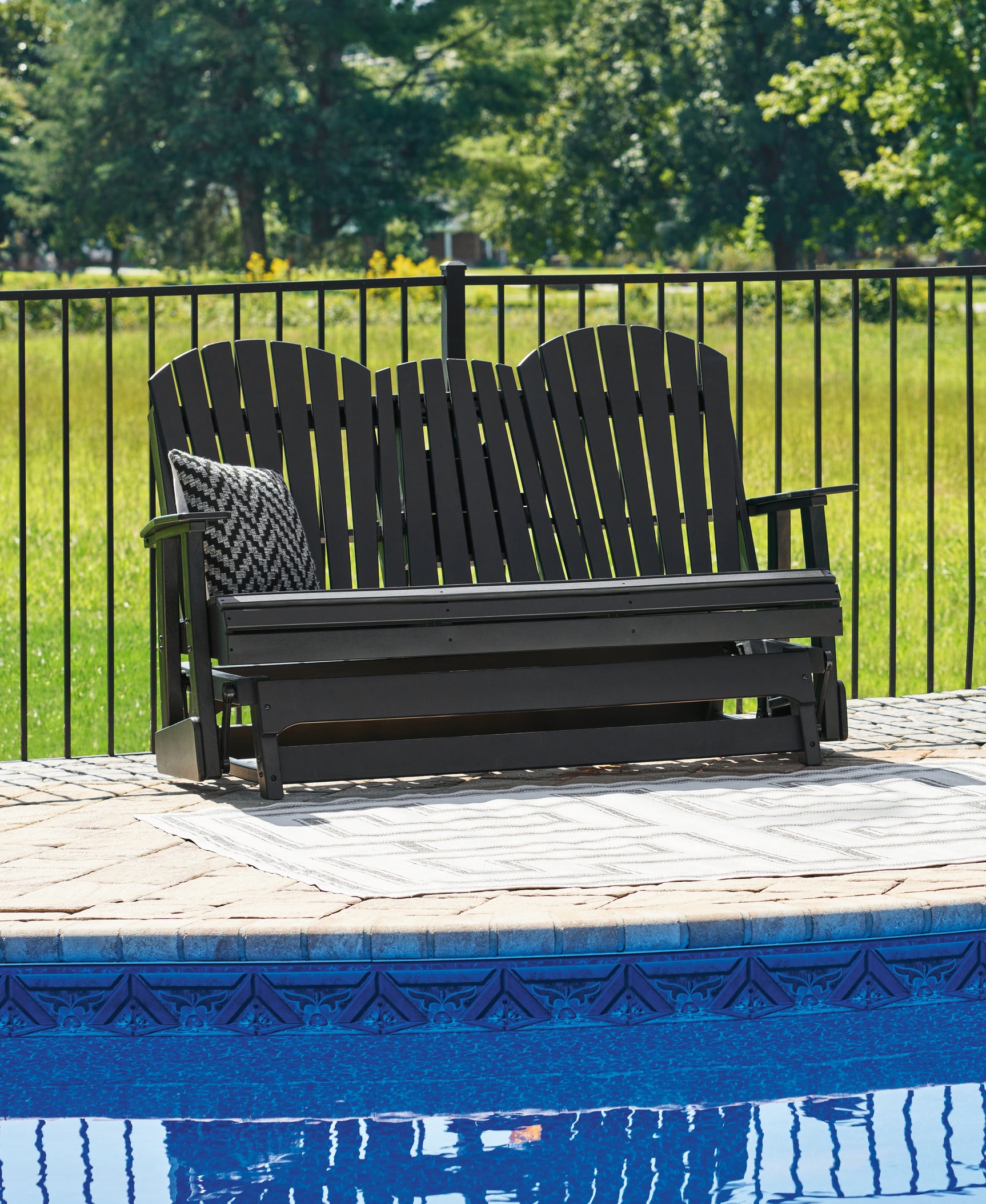 Sam's Furniture - Ashley Furniture - Hyland wave Outdoor - Glider Loveseat / Black - P108-835