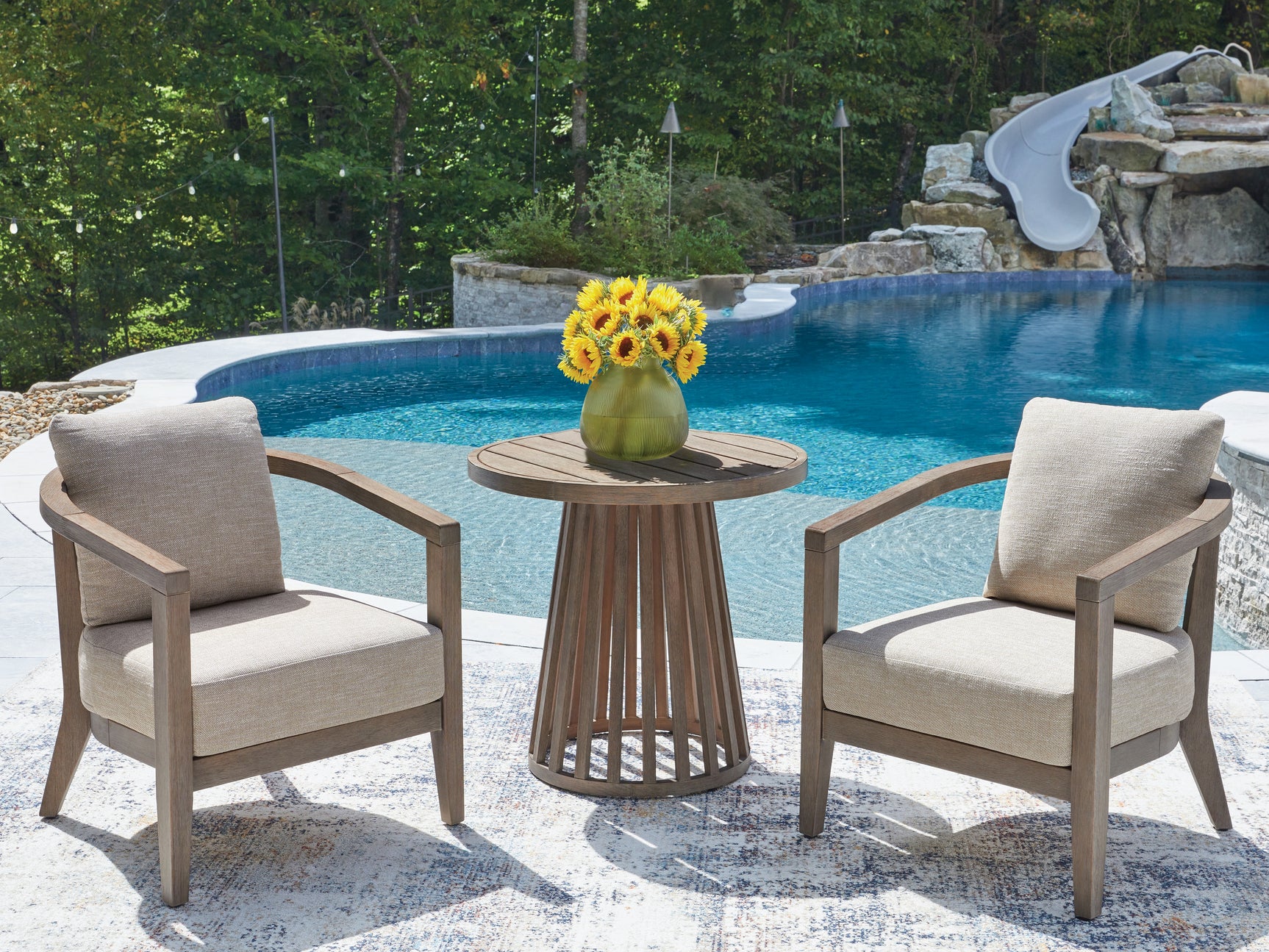 Sam's Furniture - Ashley Furniture - Joy Lagoon Outdoor - Chairs w/CUSH/Table Set (3/CN) - PCP310-050