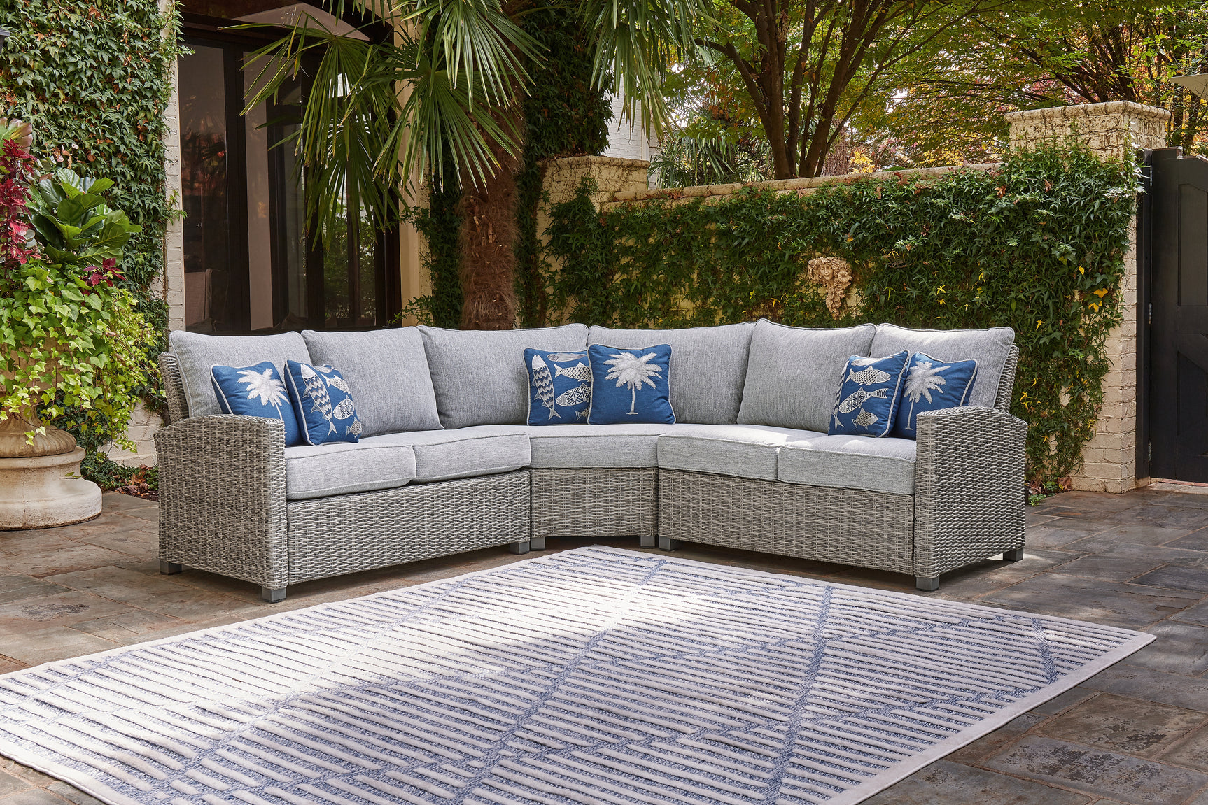Sam's Furniture - Ashley Furniture - Naples Beach Outdoor - RAF/LAF Loveseat w/CUSH (Set of 2) / Light Gray - P439-854
