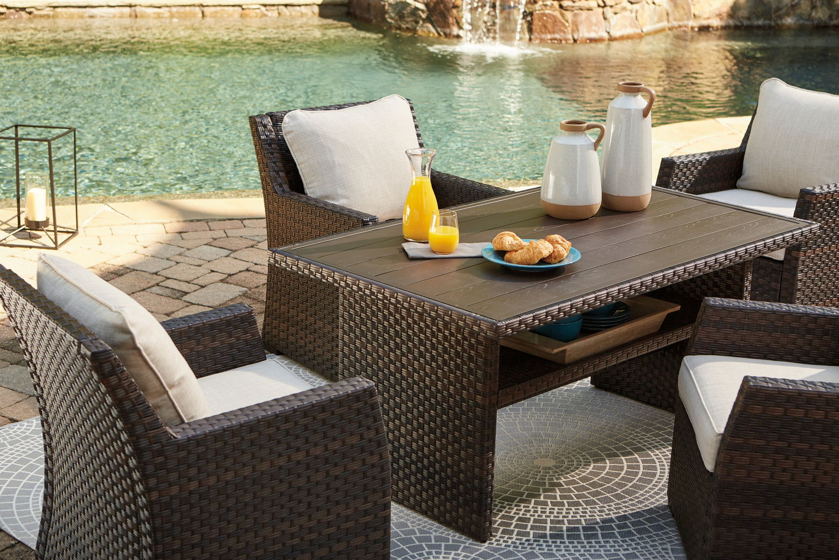 Sam's Furniture - Ashley Furniture - Easy Isle Outdoor - RECT Multi-Use Table / Dark Brown/Beige - P455-625