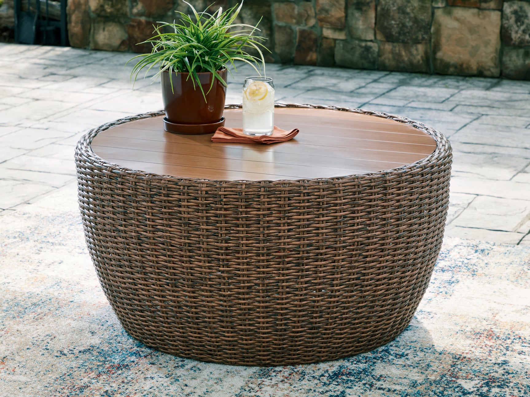 Sam's Furniture - Ashley Furniture - Double Point Outdoor - Round Cocktail Table / Beige - PCP503-708