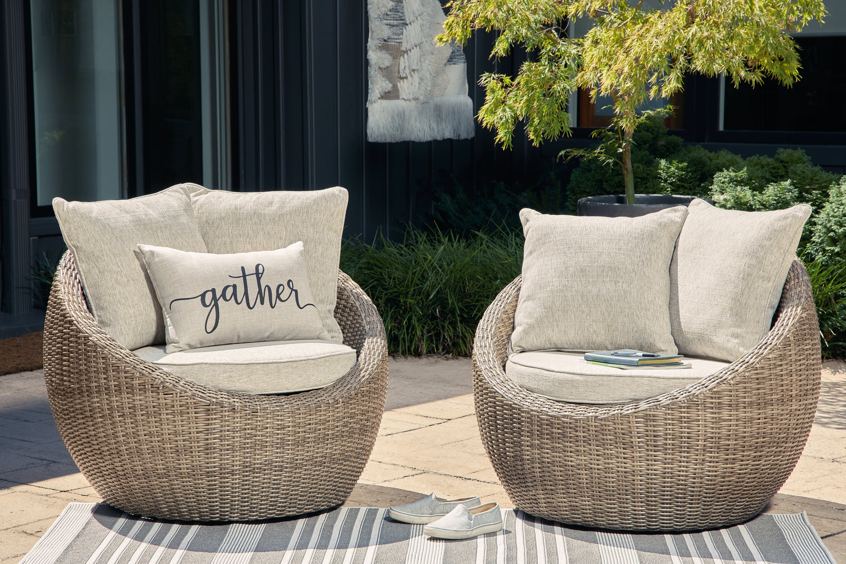 Sam's Furniture - Ashley Furniture - Danson Outdoor - Swivel Lounge w/Cushion (Set of 2) / Beige - P505-821