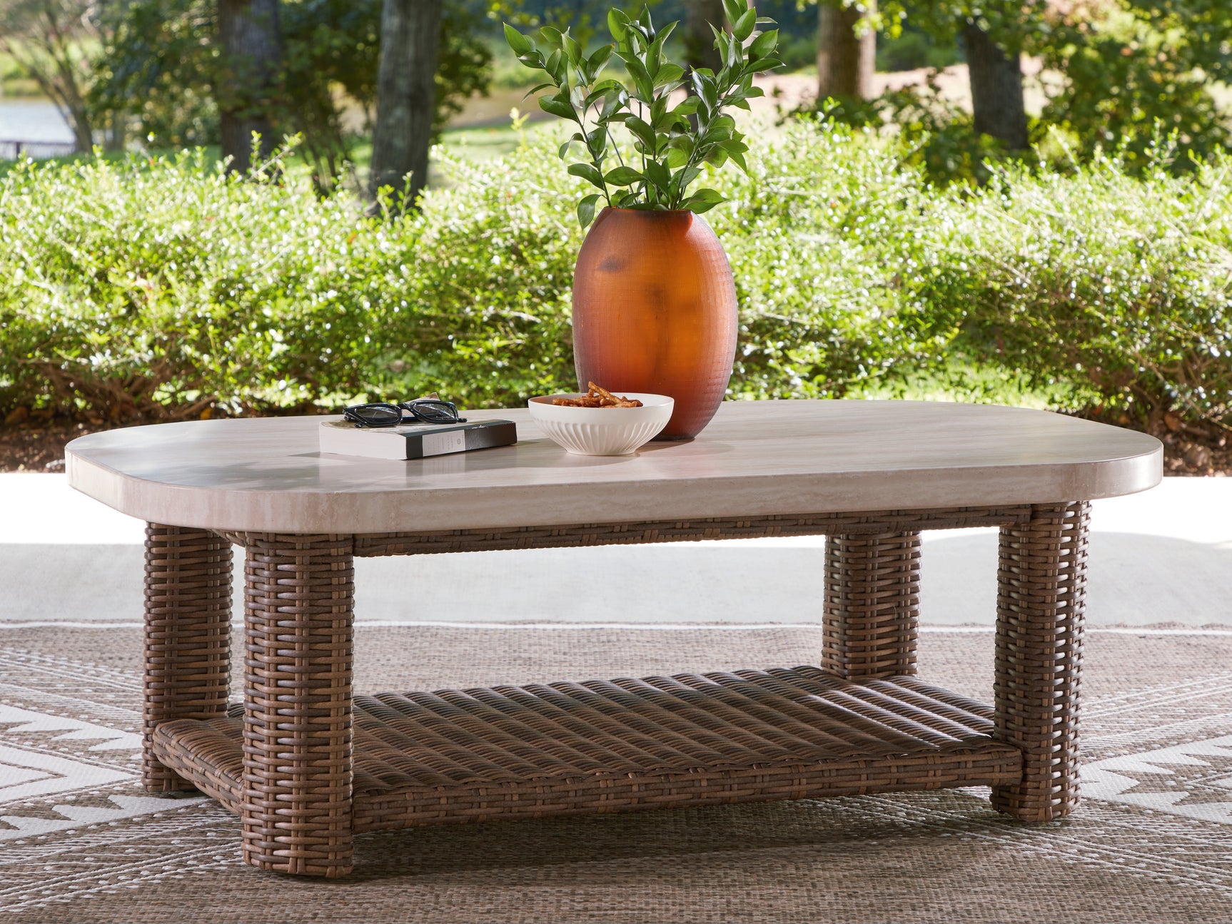 Sam's Furniture - Ashley Furniture - Dolan Creek Outdoor - Rectangular Cocktail Table / Beige/Brown - PCP610-701