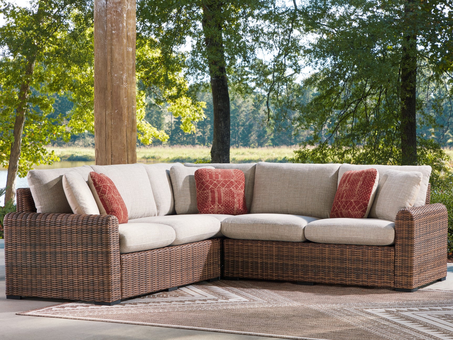 Sam's Furniture - Ashley Furniture - Dolan Creek Outdoor - 3-Piece Outdoor Sectional / Beige/Brown - PCP610P1