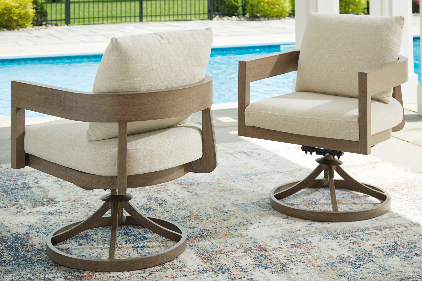 Sam's Furniture - Ashley Furniture - Serene Bay Outdoor - Swivel Chair w/Cushion (Set of 2) / Dark Brown/White - P671-602A