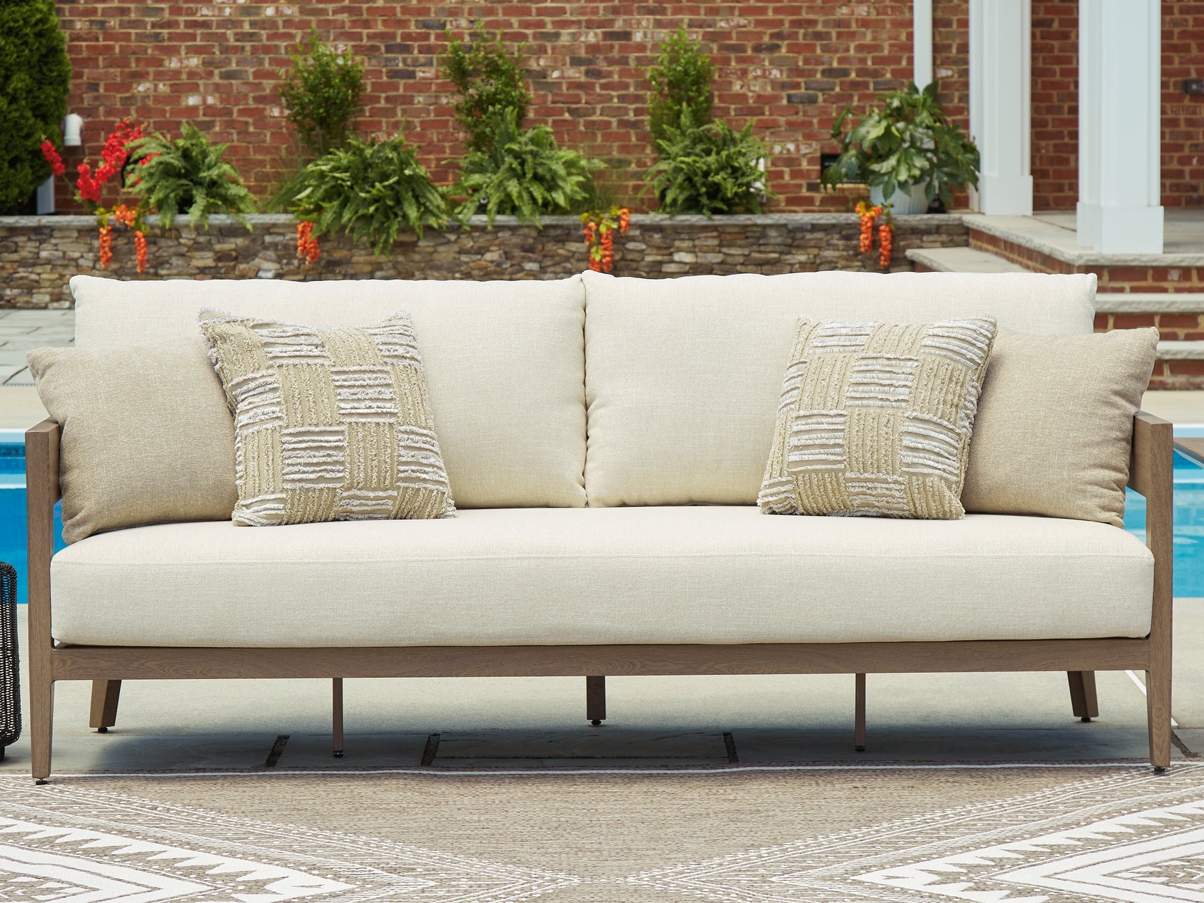 Sam's Furniture - Ashley Furniture - Serene Bay Outdoor - Sofa with Cushion / Dark Brown/White - P671-838