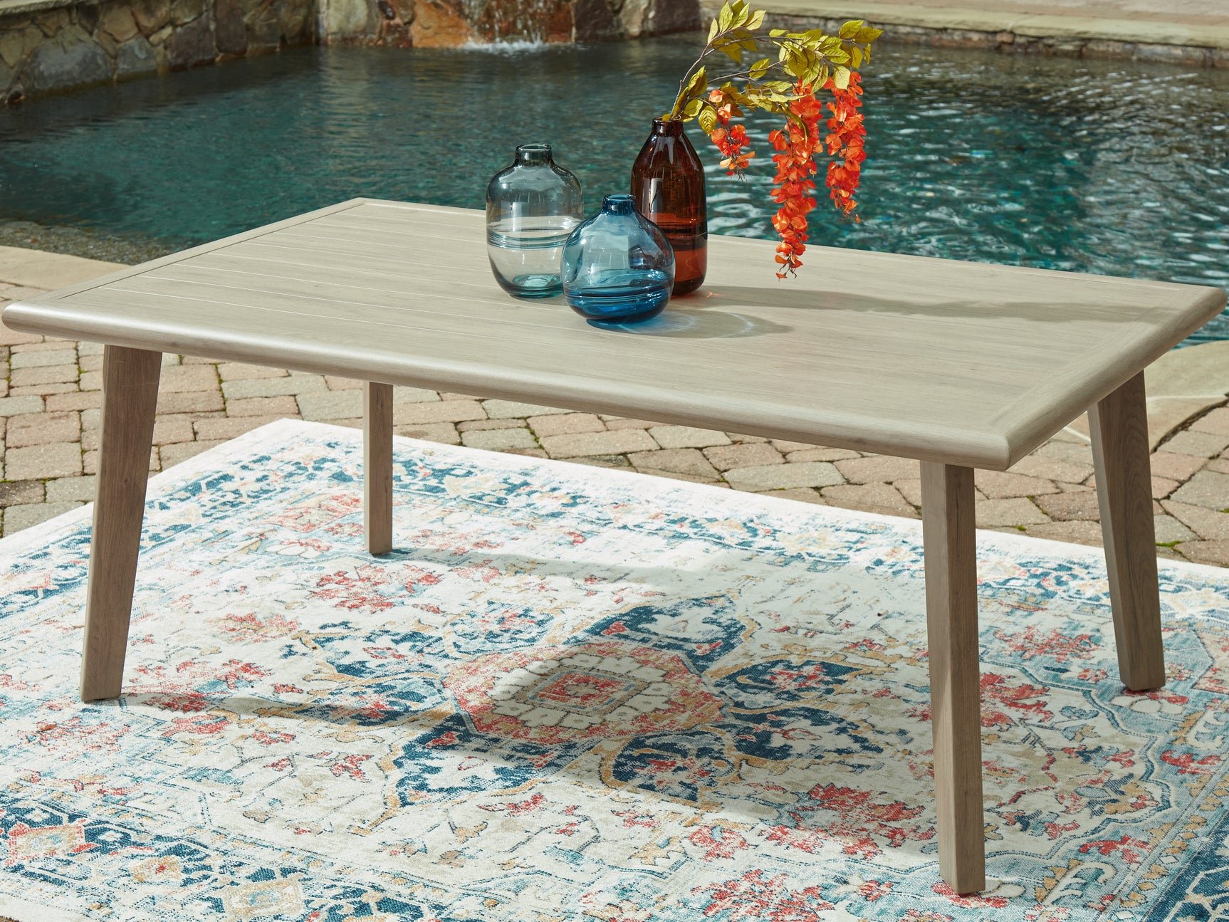 Sam's Furniture - Ashley Furniture - Cliff Trails Outdoor - RECT Dining Table w/UMB OPT / Beige - PCP690-625