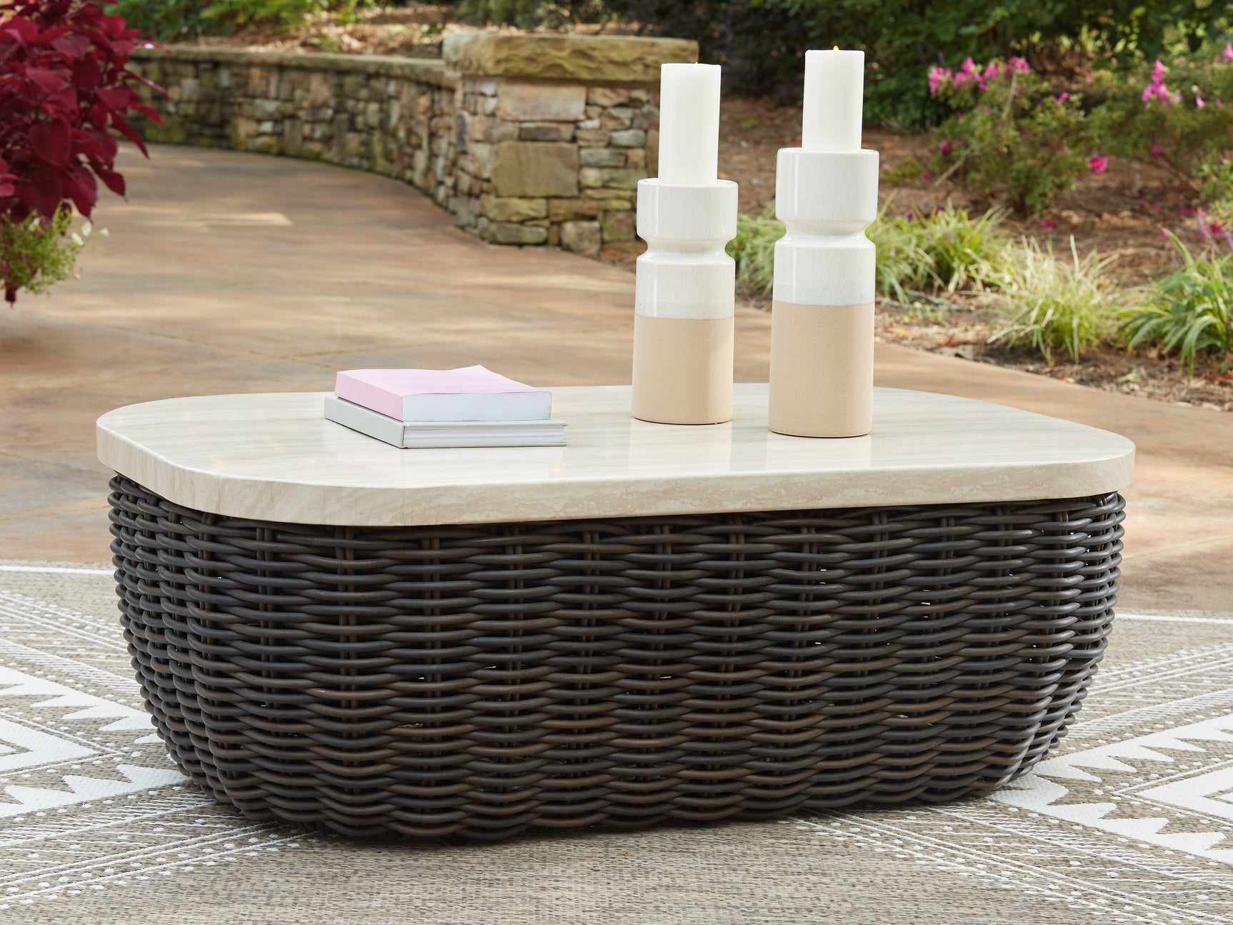 Sam's Furniture - Ashley Furniture - Kimora Outdoor - Rectangular Cocktail Table / Beige/Dark Brown - P711-701