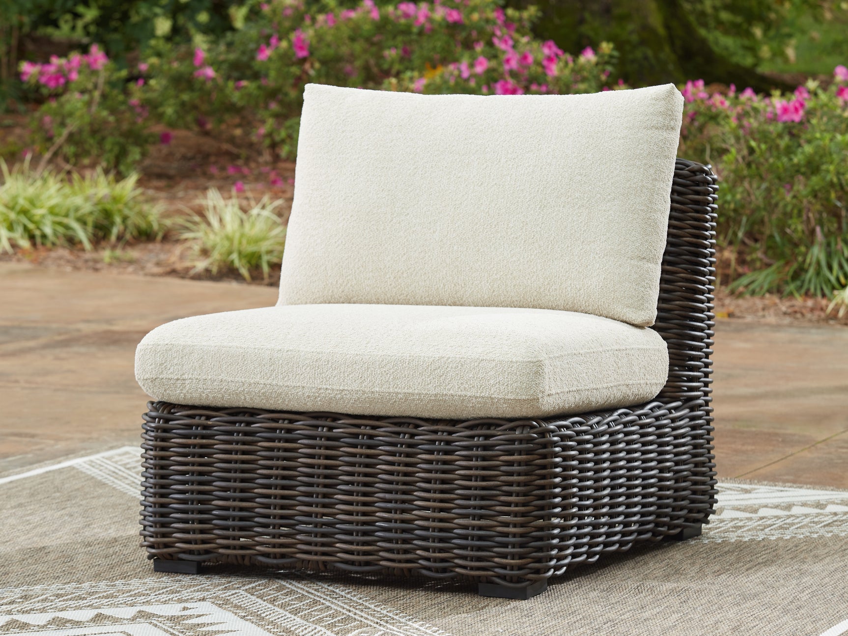 Sam's Furniture - Ashley Furniture - Kimora Outdoor - Armless Chair w/Cushion / Beige/Dark Brown - P711-846