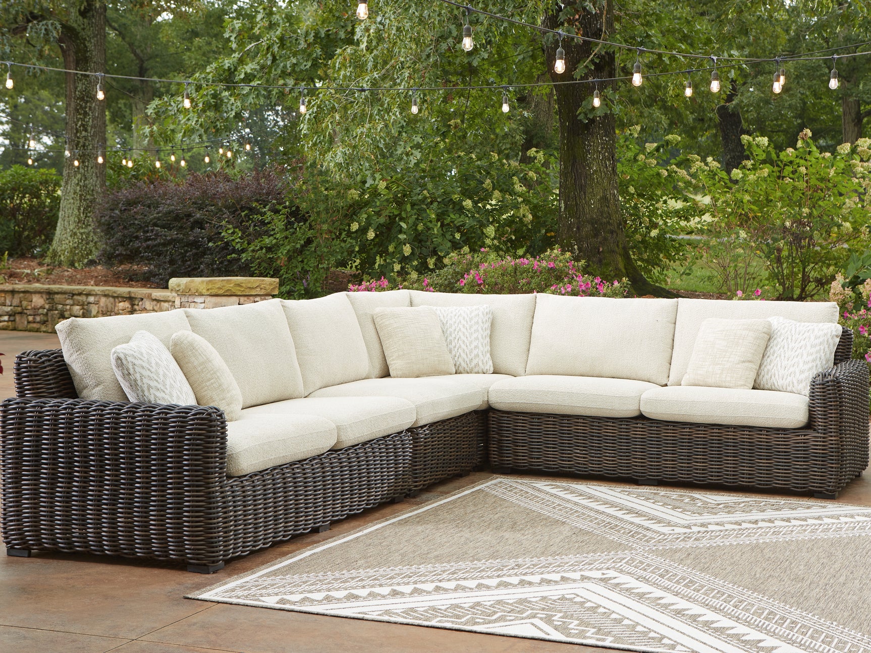 Sam's Furniture - Ashley Furniture - Kimora Outdoor - 4-Piece Outdoor Sectional / Beige/Dark Brown - P711P2