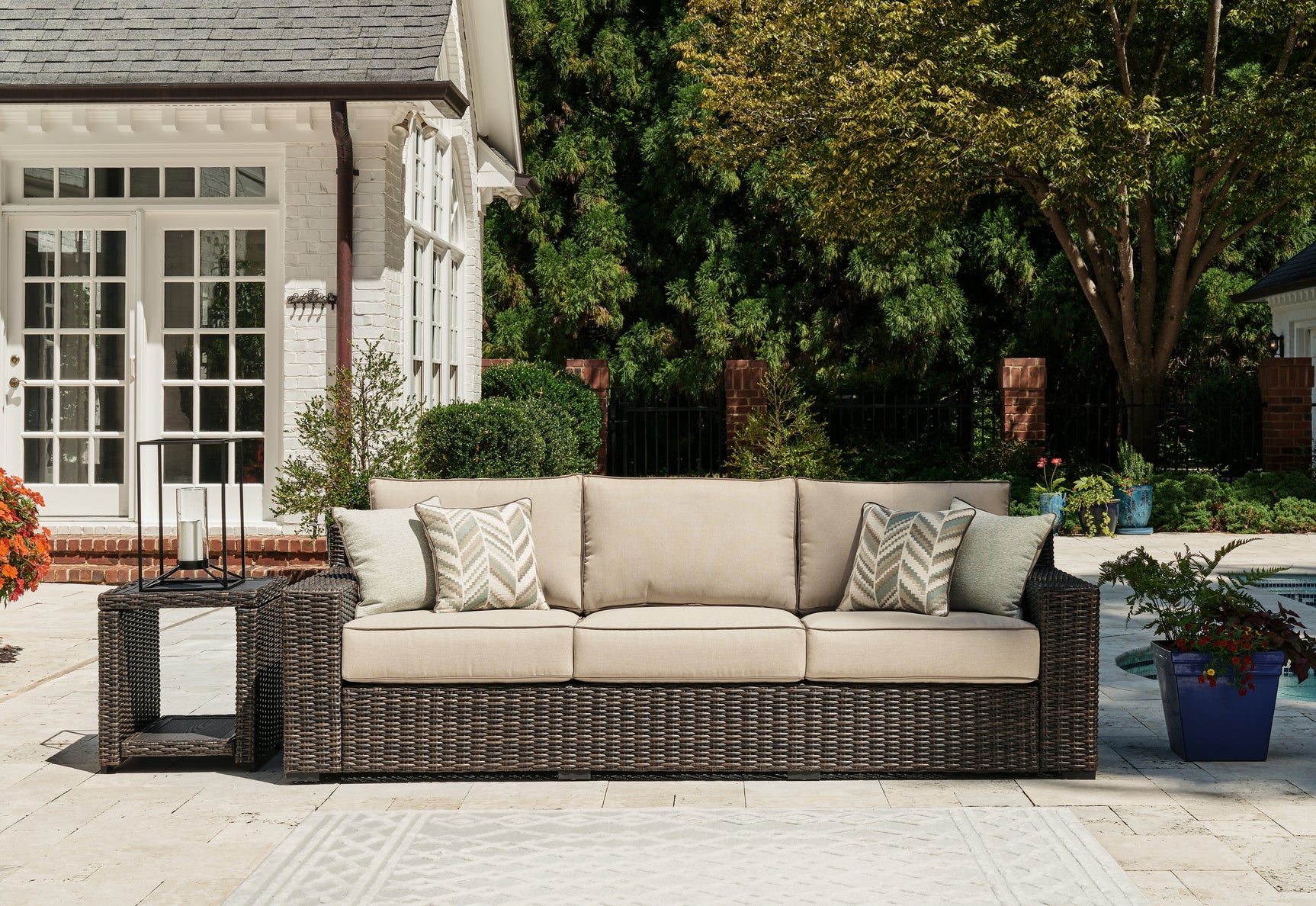 Sam's Furniture - Ashley Furniture - Coastline Bay Outdoor - Sofa with Cushion / Brown - P784-838