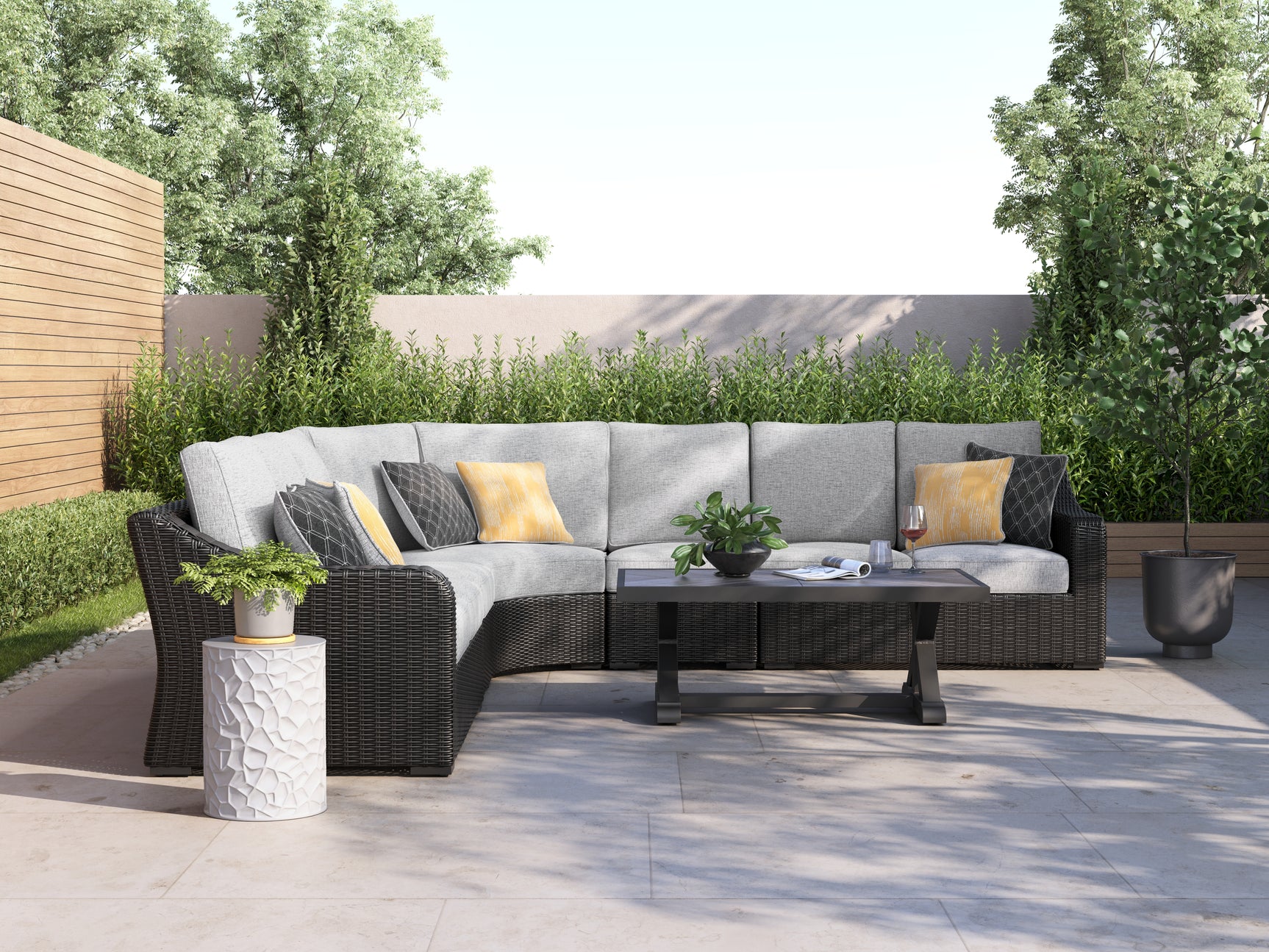 Sam's Furniture - Ashley Furniture - Beachcroft Outdoor - 5-Piece Outdoor Sectional / Black/Light Gray - P792P6