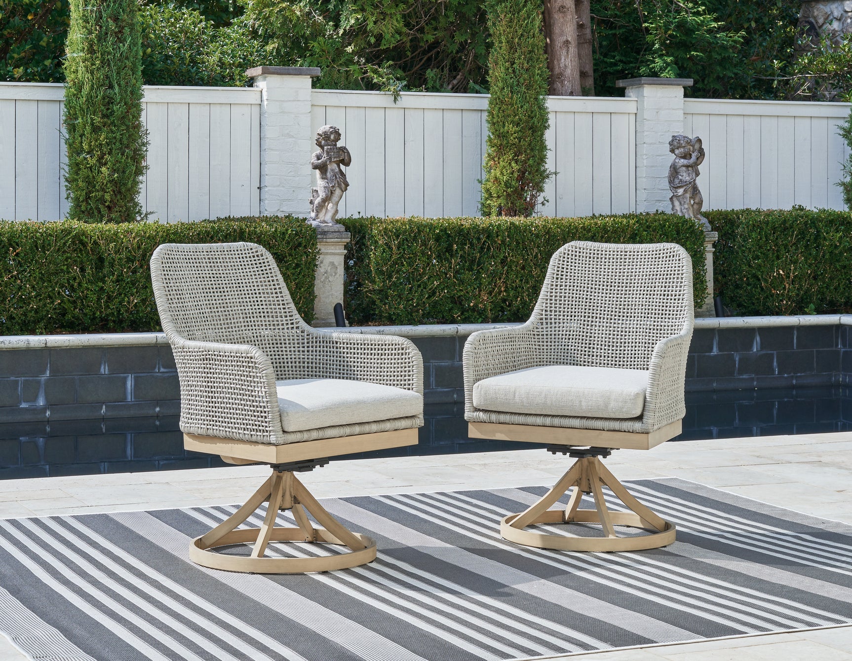 Sam's Furniture - Ashley Furniture - Seton Creek Outdoor - Swivel Chair w/Cushion (Set of 2) / Gray - P798-602A