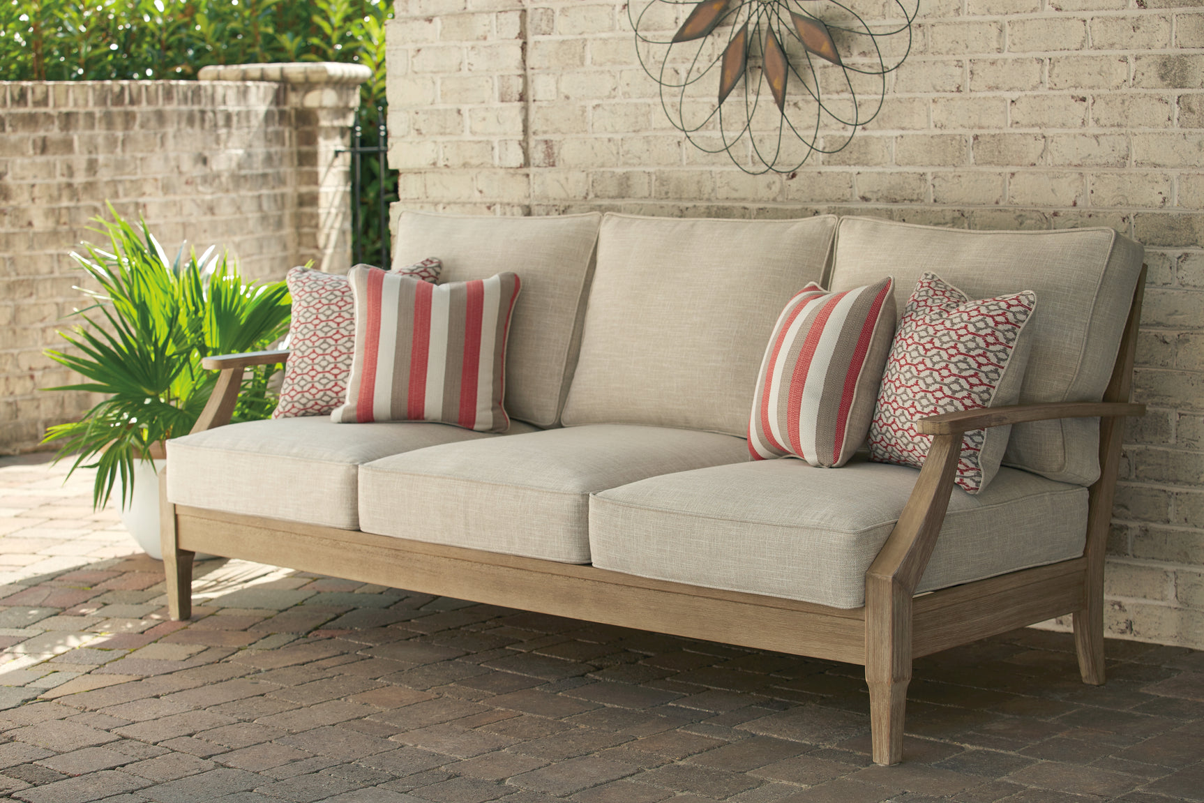 Sam's Furniture - Ashley Furniture - Clare View Outdoor - Sofa with Cushion / Beige - P801-838