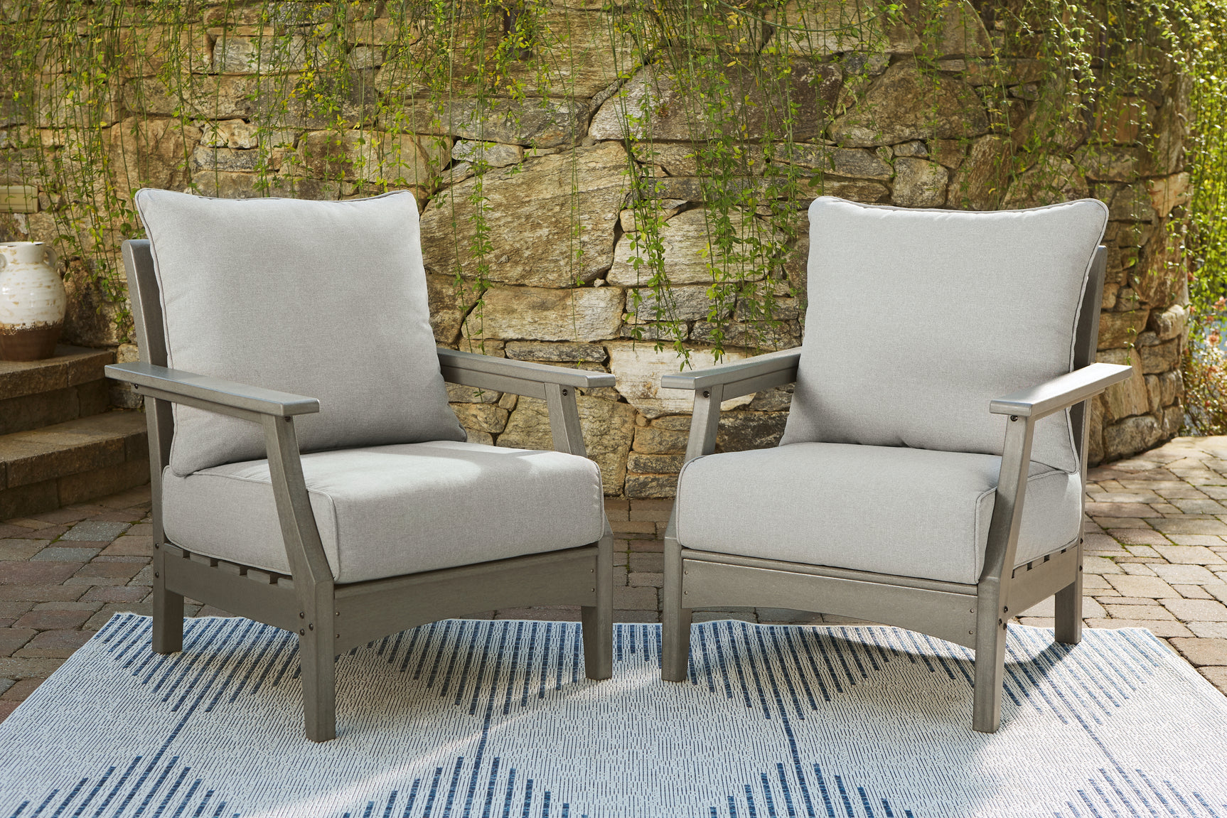 Sam's Furniture - Ashley Furniture - Visola Outdoor - Lounge Chair w/Cushion (Set of 2) / Gray - P802-820