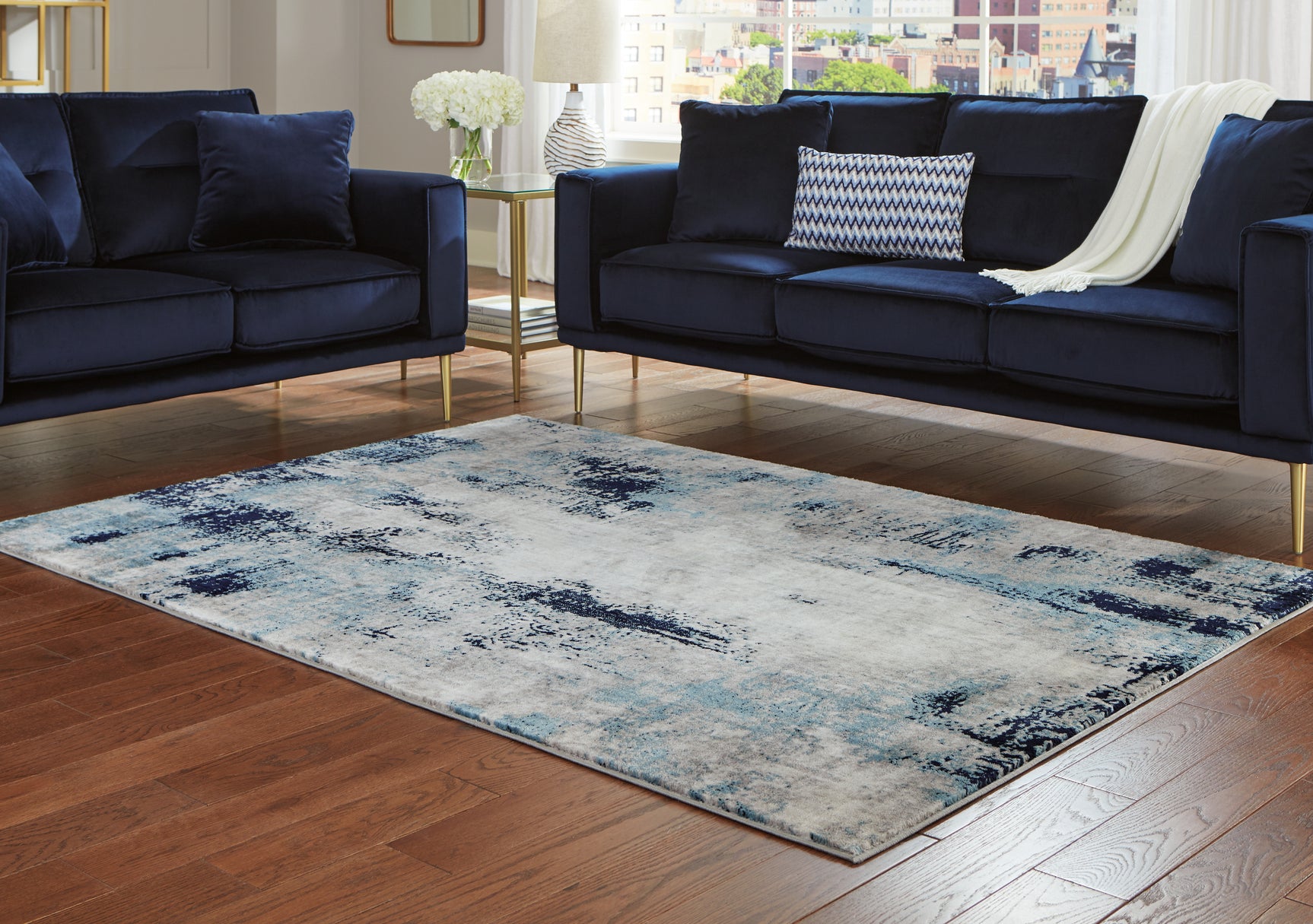 Sam's Furniture - Ashley Furniture - Leonelle Rug - 5'3" x 7'3" Rug / Cream/Blue/Gray - R404872