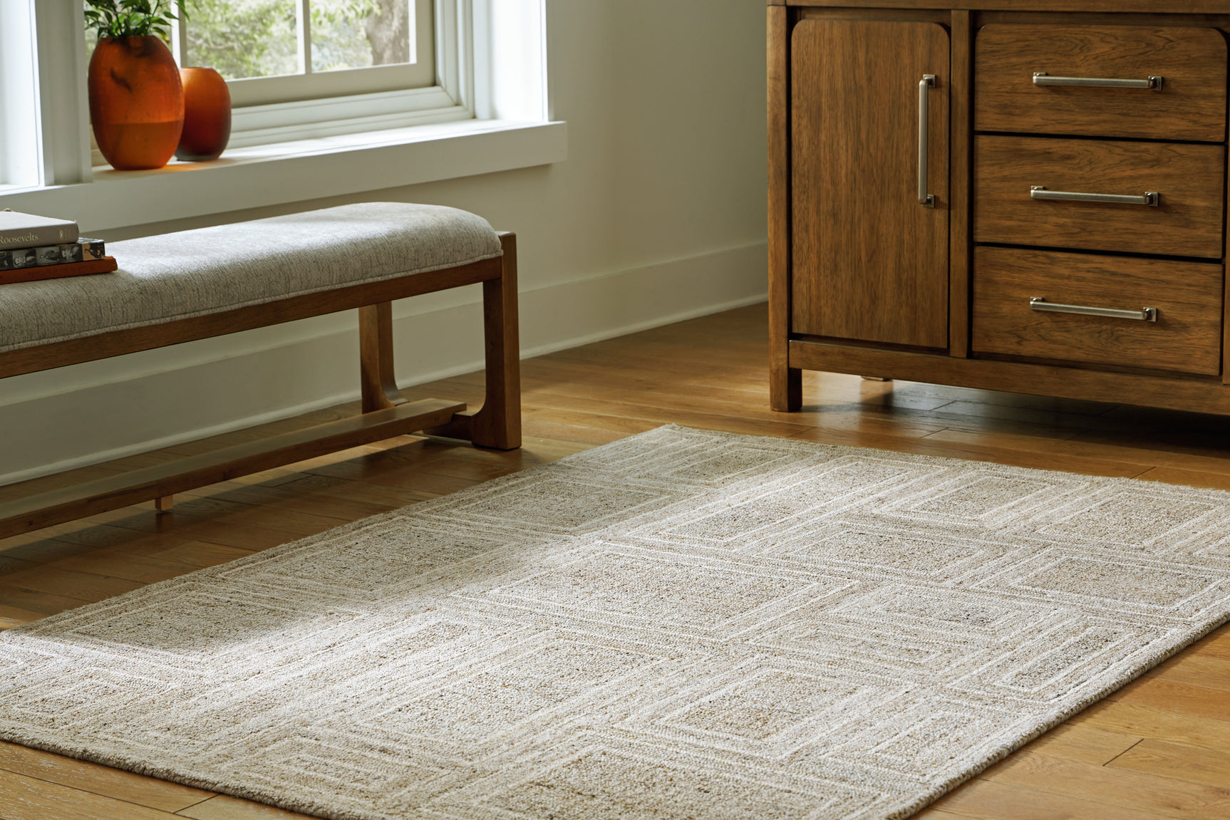 Sam's Furniture - Ashley Furniture - Brickburgh Rug - 5' x 7' Rug / Gray/Ivory/Honey - R406902