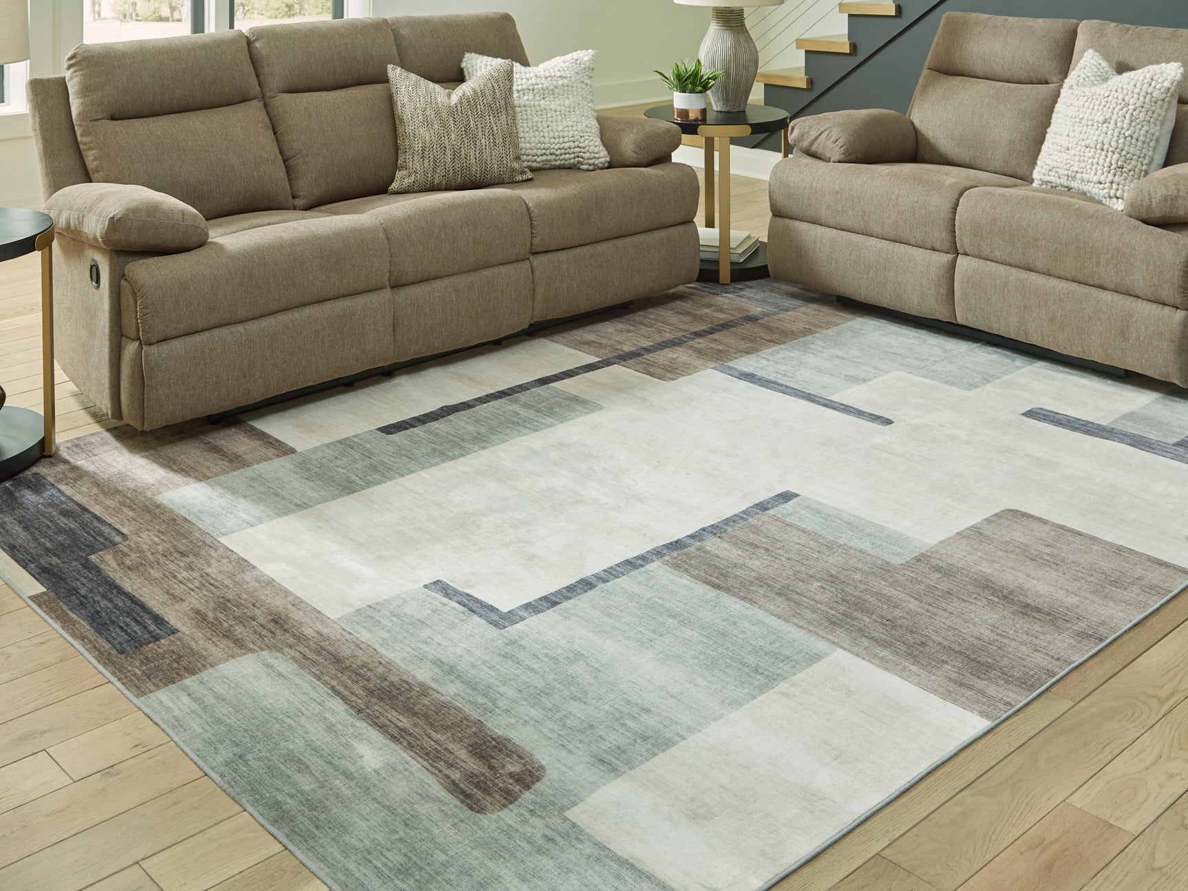 Sam's Furniture - Ashley Furniture - Larkport Rug - Washable 5' x 7' Area Rug / Cream/Brown/Gray - R407412