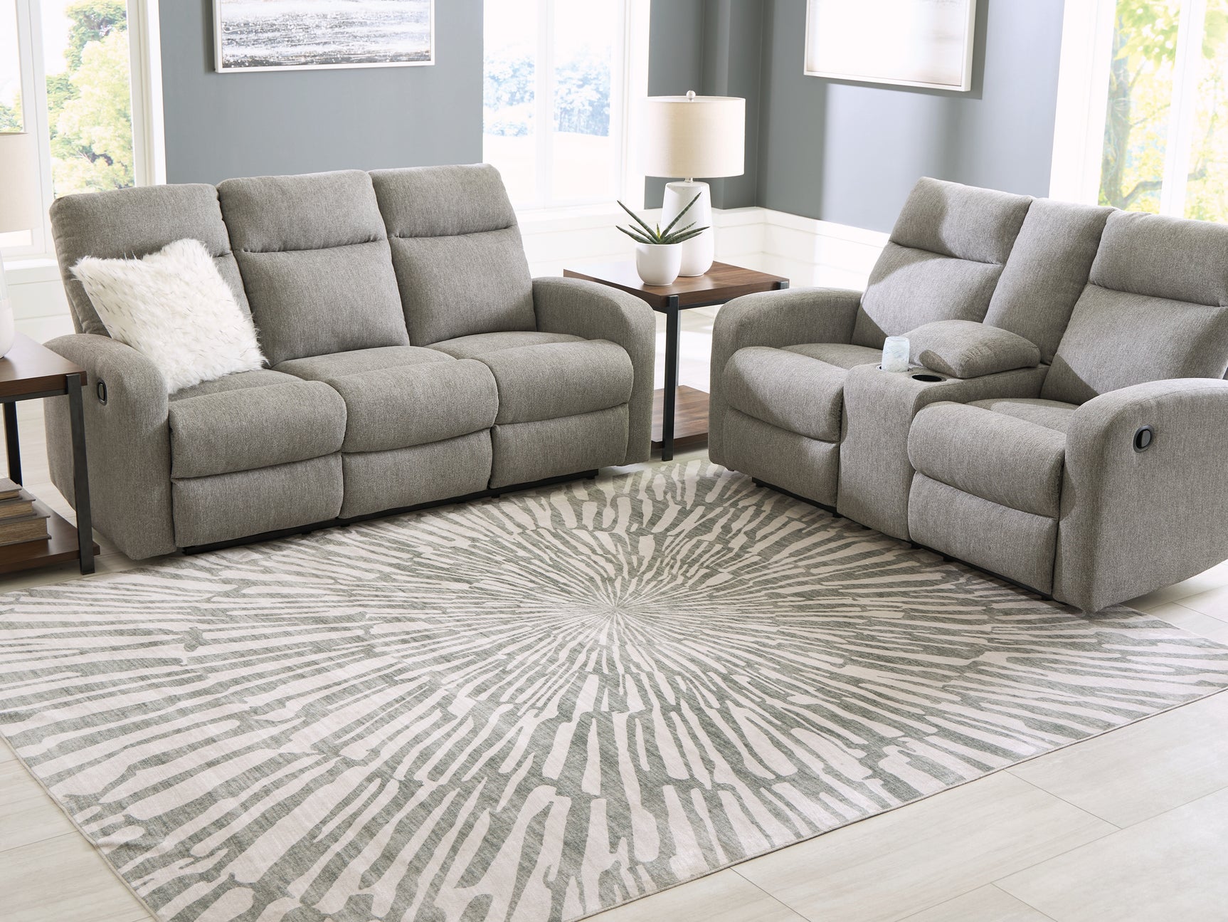 Sam's Furniture - Ashley Furniture - Verland Rug - Washable 7'6" x 9'6" Area Rug / Gray/White - R407431