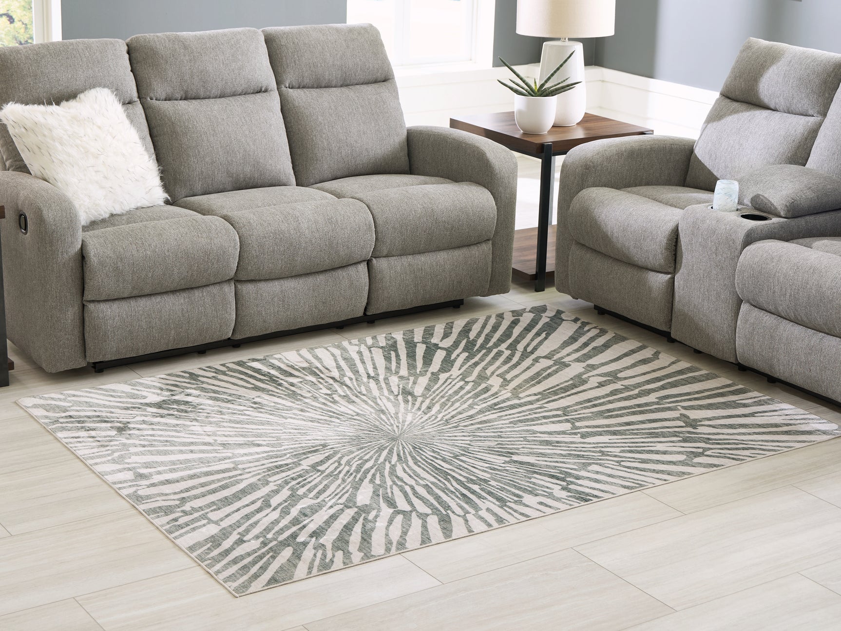 Sam's Furniture - Ashley Furniture - Verland Rug - Washable 5' x 7' Area Rug / Gray/White - R407432