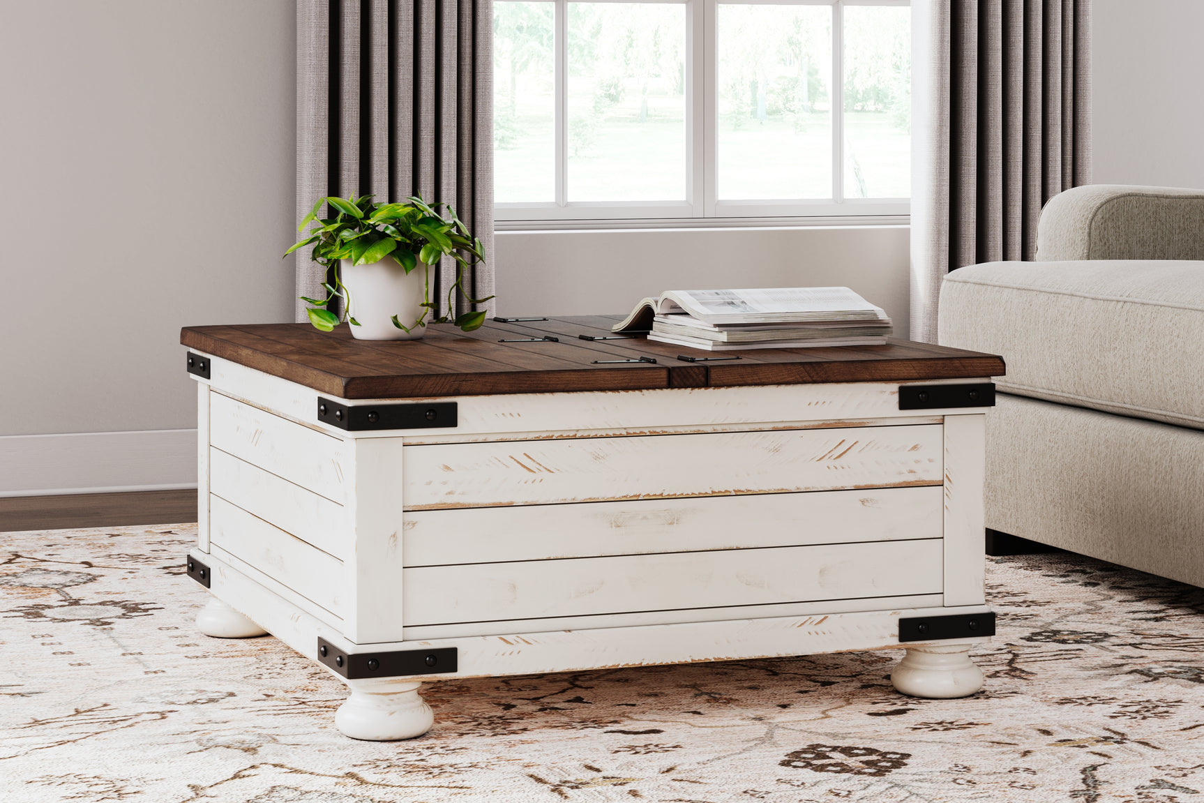 Sam's Furniture - Ashley Furniture - Wystfield Coffee Table - Cocktail Table with Storage / White/Brown - T459-20