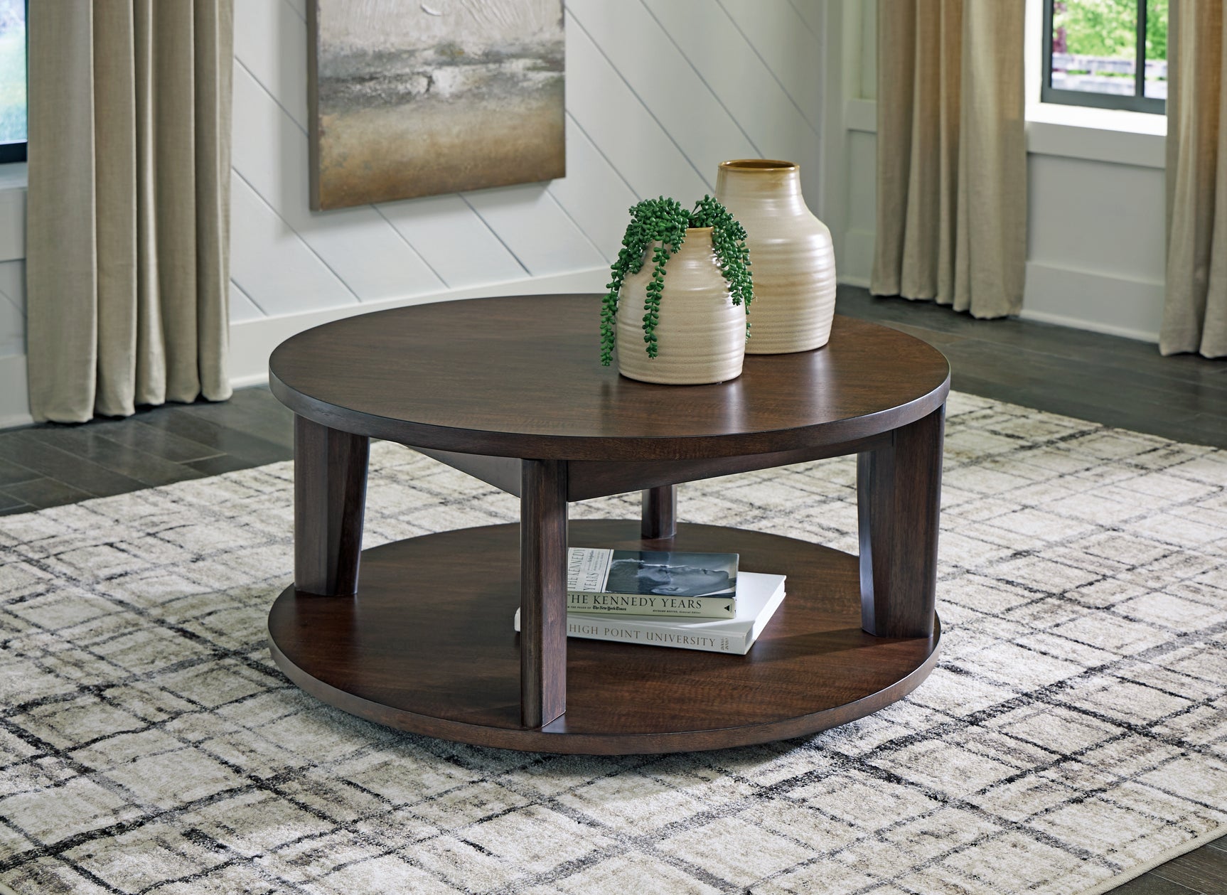 Sam's Furniture - Ashley Furniture - Korestone 2 Coffee Table - Round Cocktail Table / Dark Brown - T657-8