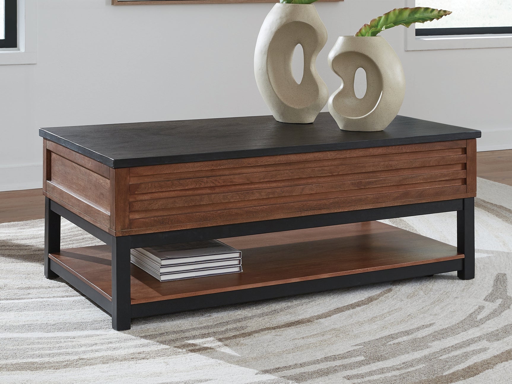Sam's Furniture - Ashley Furniture - Kallari Lift-Top Coffee Table - Lift Top Cocktail Table / Warm Brown/Black - T737-9
