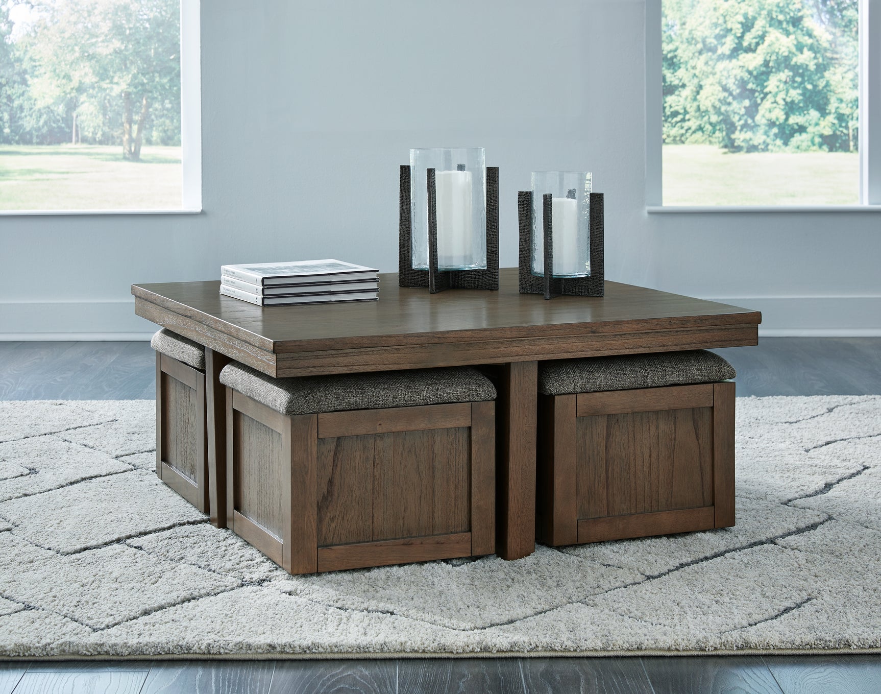 Sam's Furniture - Ashley Furniture - Boardernest Coffee Table with 4 Stools - Cocktail TBL w/4 Stools (5/CN) / Brown - T738-20