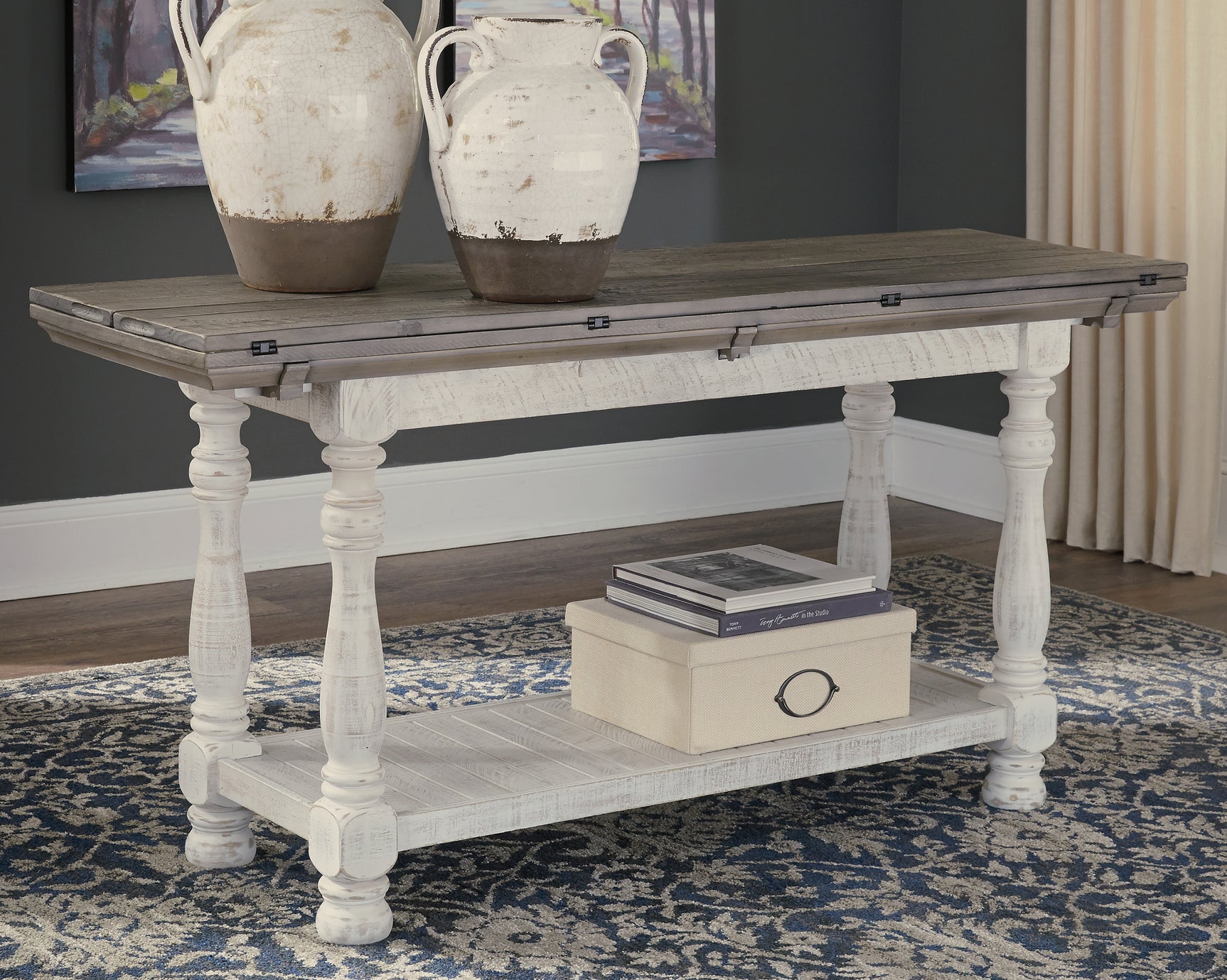 Sam's Furniture - Ashley Furniture - Havalance Sofa/Console Table - Flip Top Sofa Table / Gray/White - T814-4