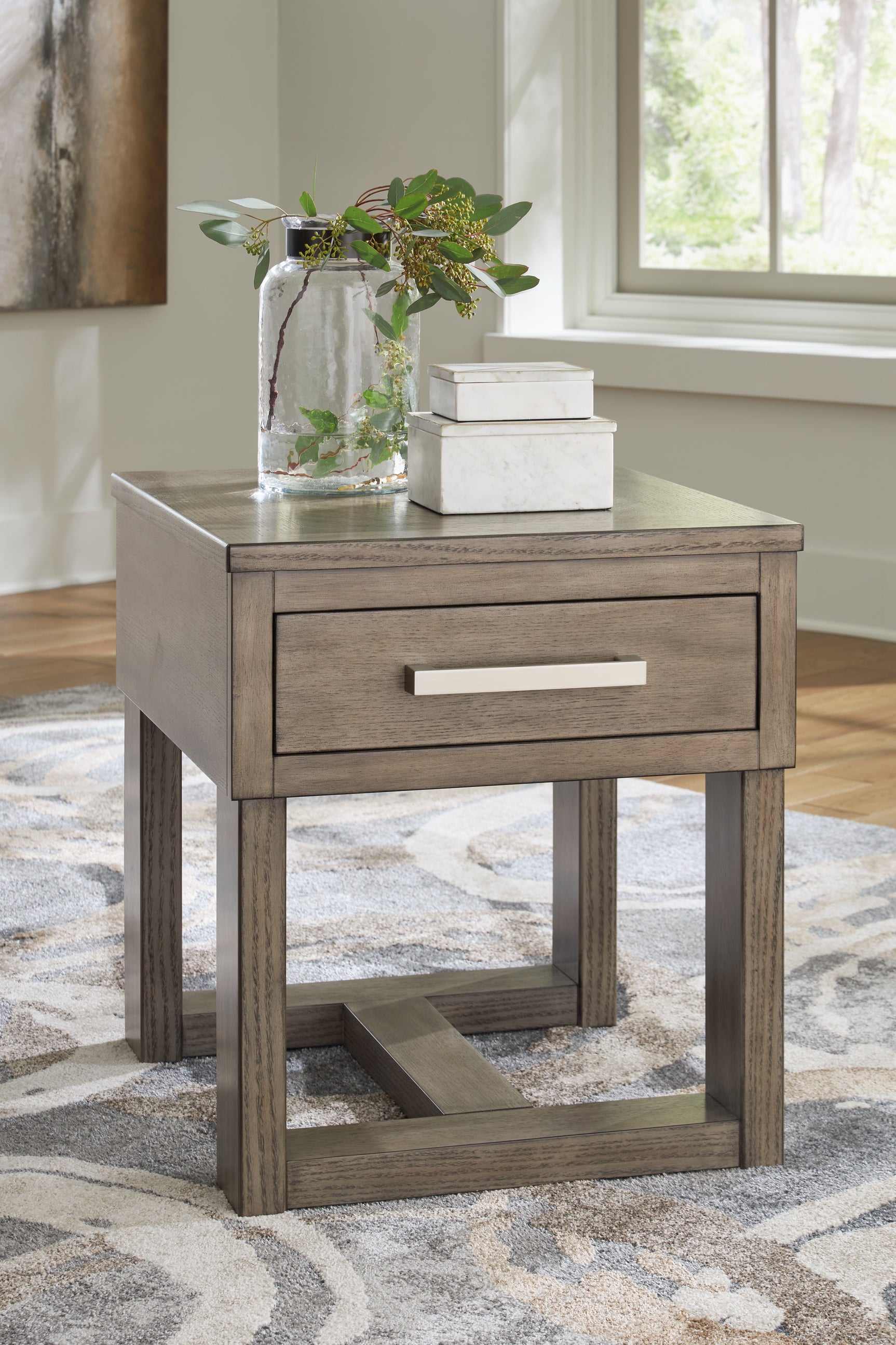 Sam's Furniture - Ashley Furniture - Loyaska End Table - Rectangular End Table / Grayish Brown/White - T854-3