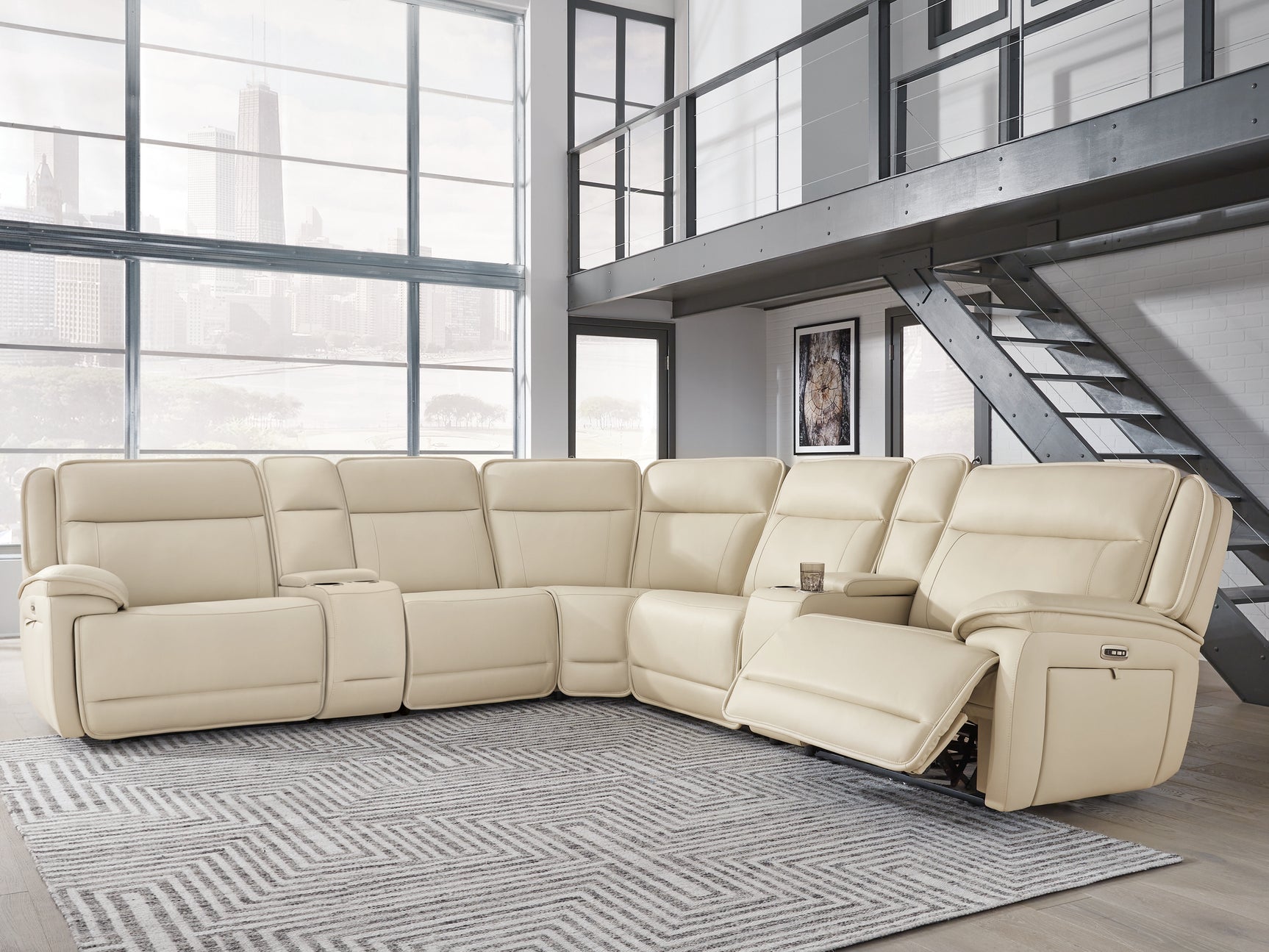 Sam's Furniture - Ashley Furniture - Double Deal Sectional - 7-Piece Reclining Sectional with 2 Consoles / Almond - U13001S9
