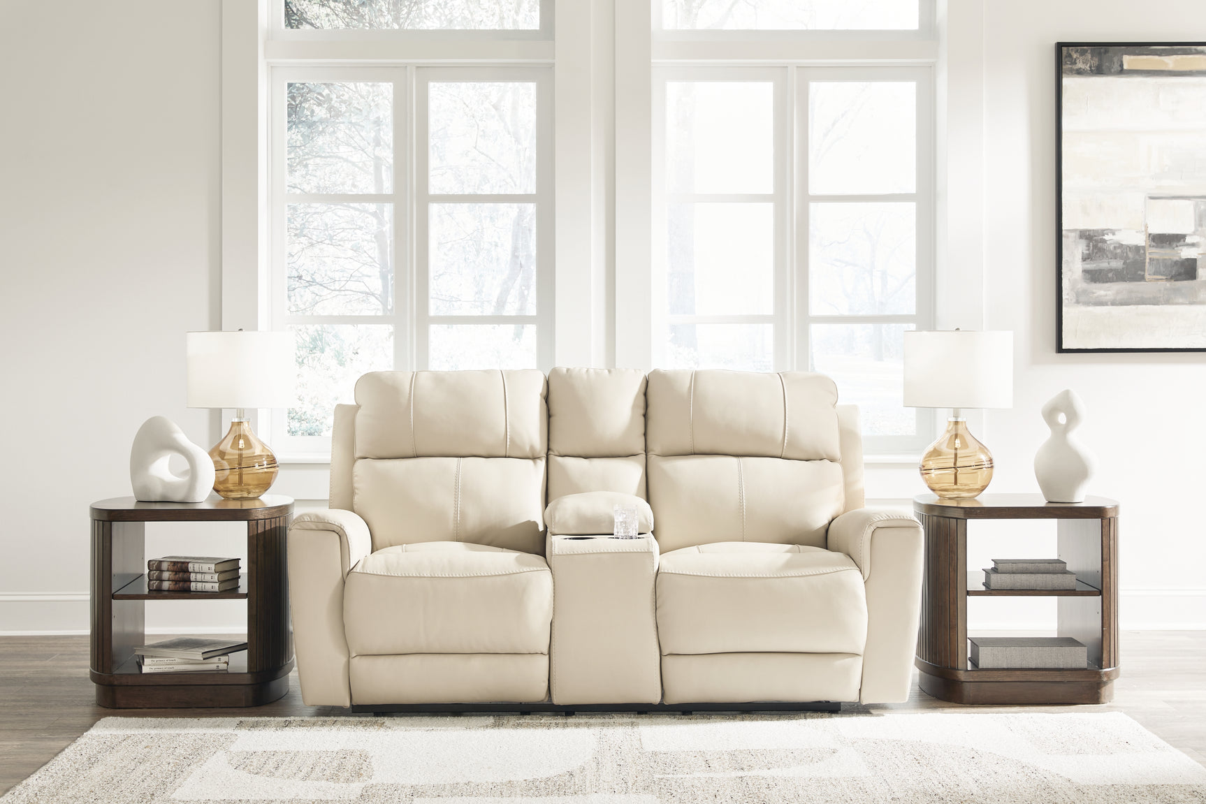 Sam's Furniture - Ashley Furniture - Dahlmoore Living Room - DBL REC PWR Loveseat w/Console / Almond - U1320096