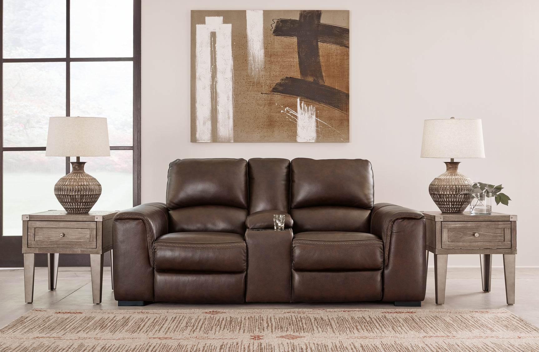 Sam's Furniture - Ashley Furniture - Alessandro Living Room - PWR REC Loveseat/CON/ADJ HDRST / Walnut - U2550218