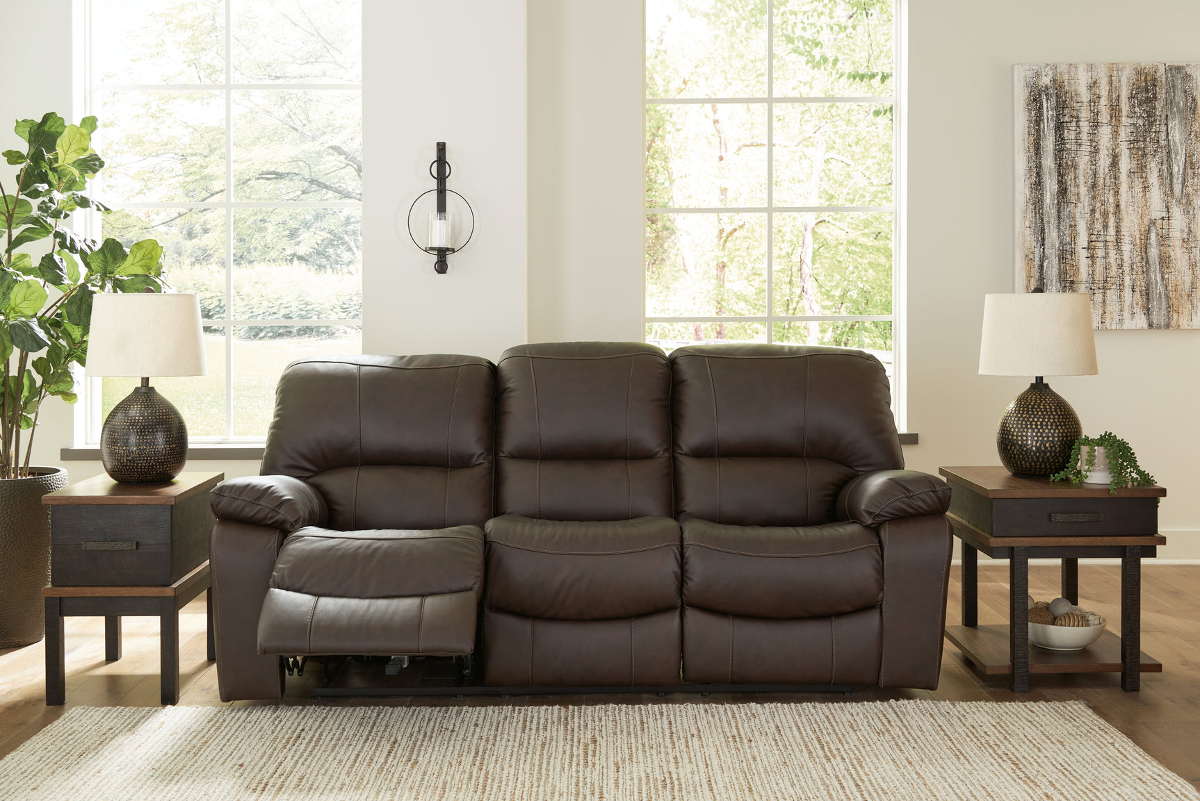 Sam's Furniture - Ashley Furniture - Leesworth Living Room - Reclining Power Sofa / Dark Brown - U4380887