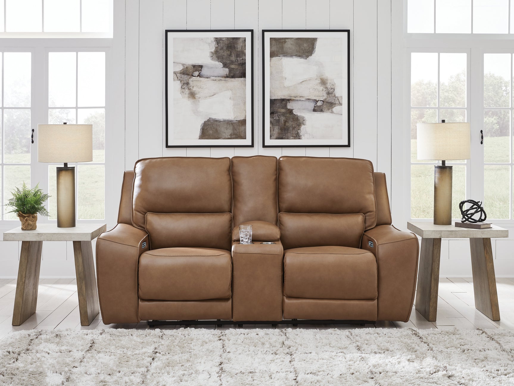 Sam's Furniture - Ashley Furniture - DeepWakes Living Room - PWR REC Loveseat/CON/ADJ HDRST / Caramel - PCU6260618