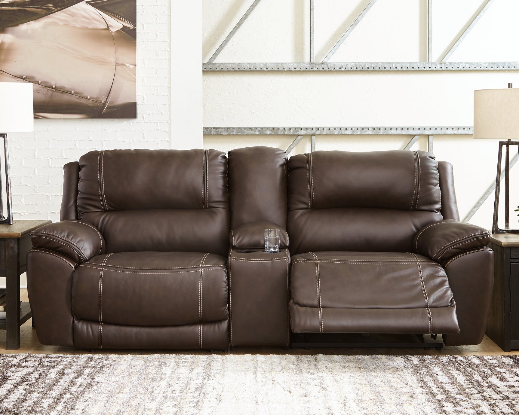 Sam's Furniture - Ashley Furniture - Dunleith Sectional - 3-Piece Power Reclining Loveseat with Console / Chocolate - U71604S4