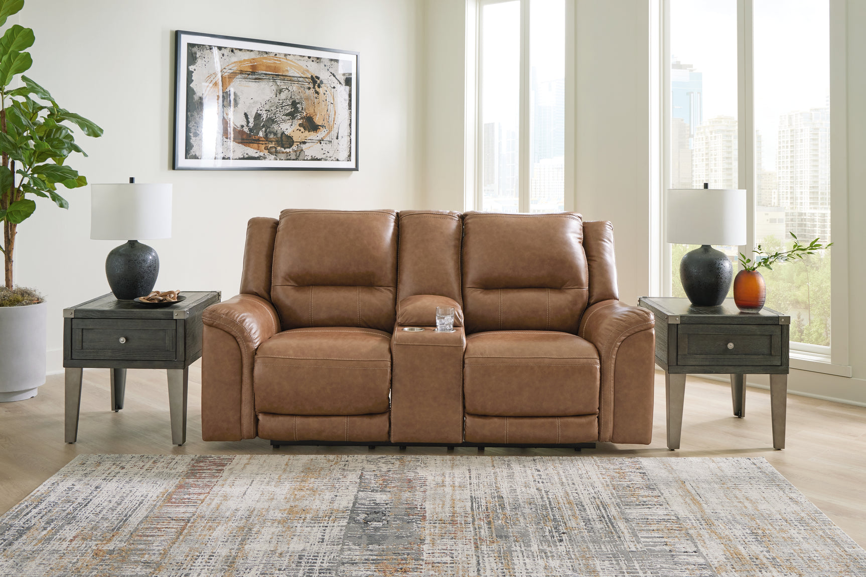 Sam's Furniture - Ashley Furniture - Trasimeno Living Room - PWR REC Loveseat/CON/ADJ HDRST / Caramel - U8281518