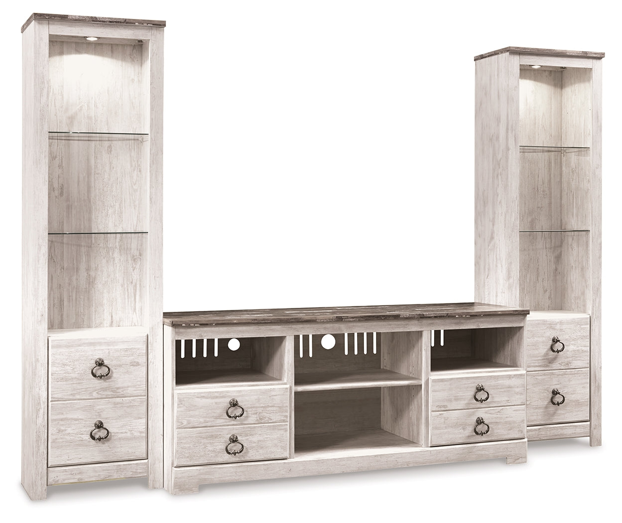 Sam's Furniture - Ashley Furniture - Willowton 3-Piece Entertainment Center - 3-Piece Entertainment Center / Whitewash - W267W16