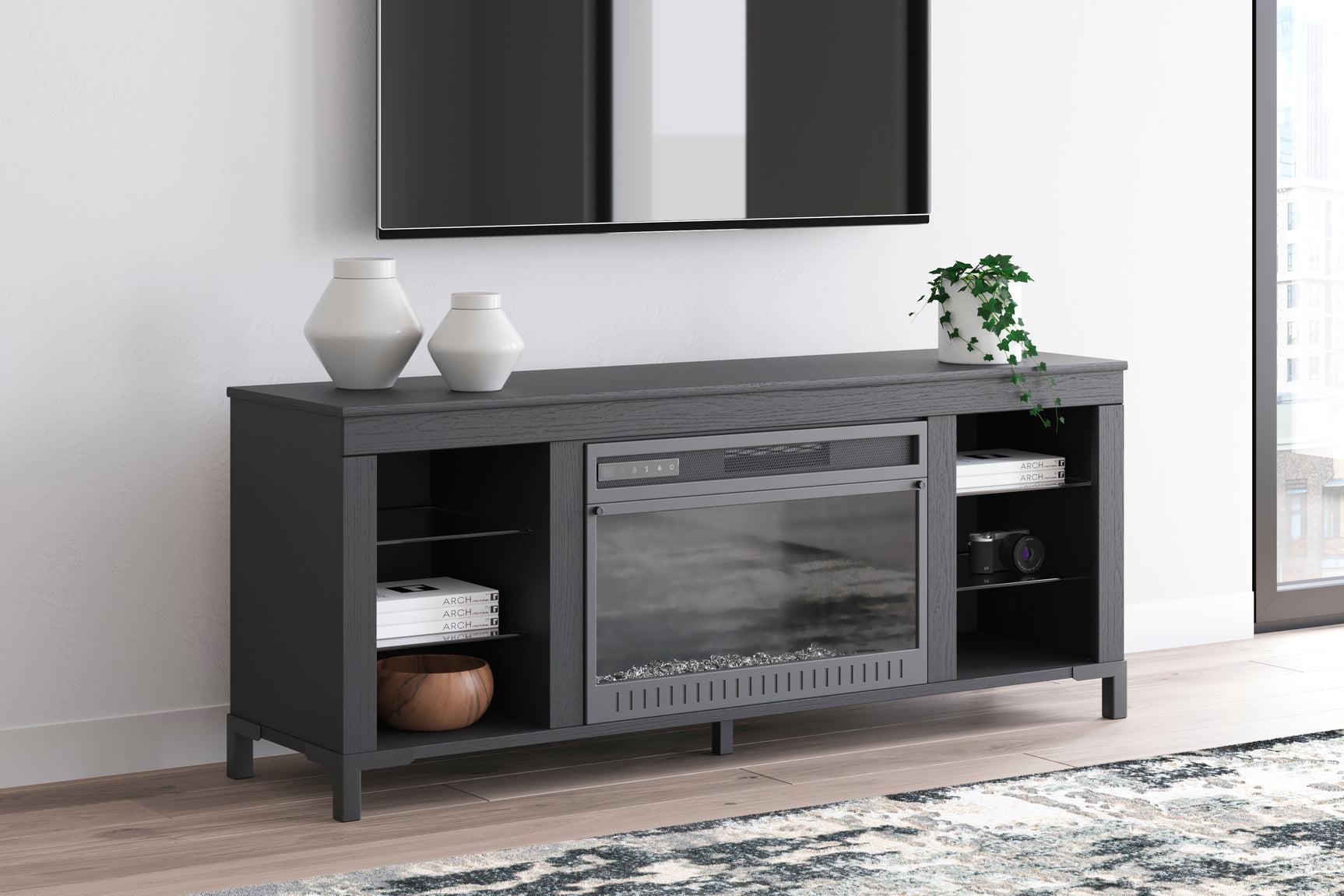 Sam's Furniture - Ashley Furniture - Cayberry TV Stand - 60" with Electric Fireplace / Black - W2721-168