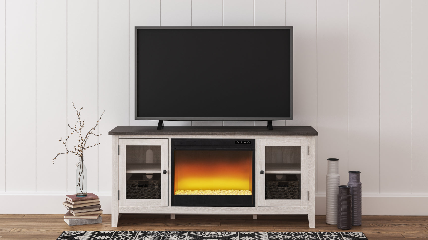 Sam's Furniture - Ashley Furniture - Dorrinson 60" TV Stand with Electric Fireplace - 60" TV Stand with Electric Fireplace / Two-tone - W287W2