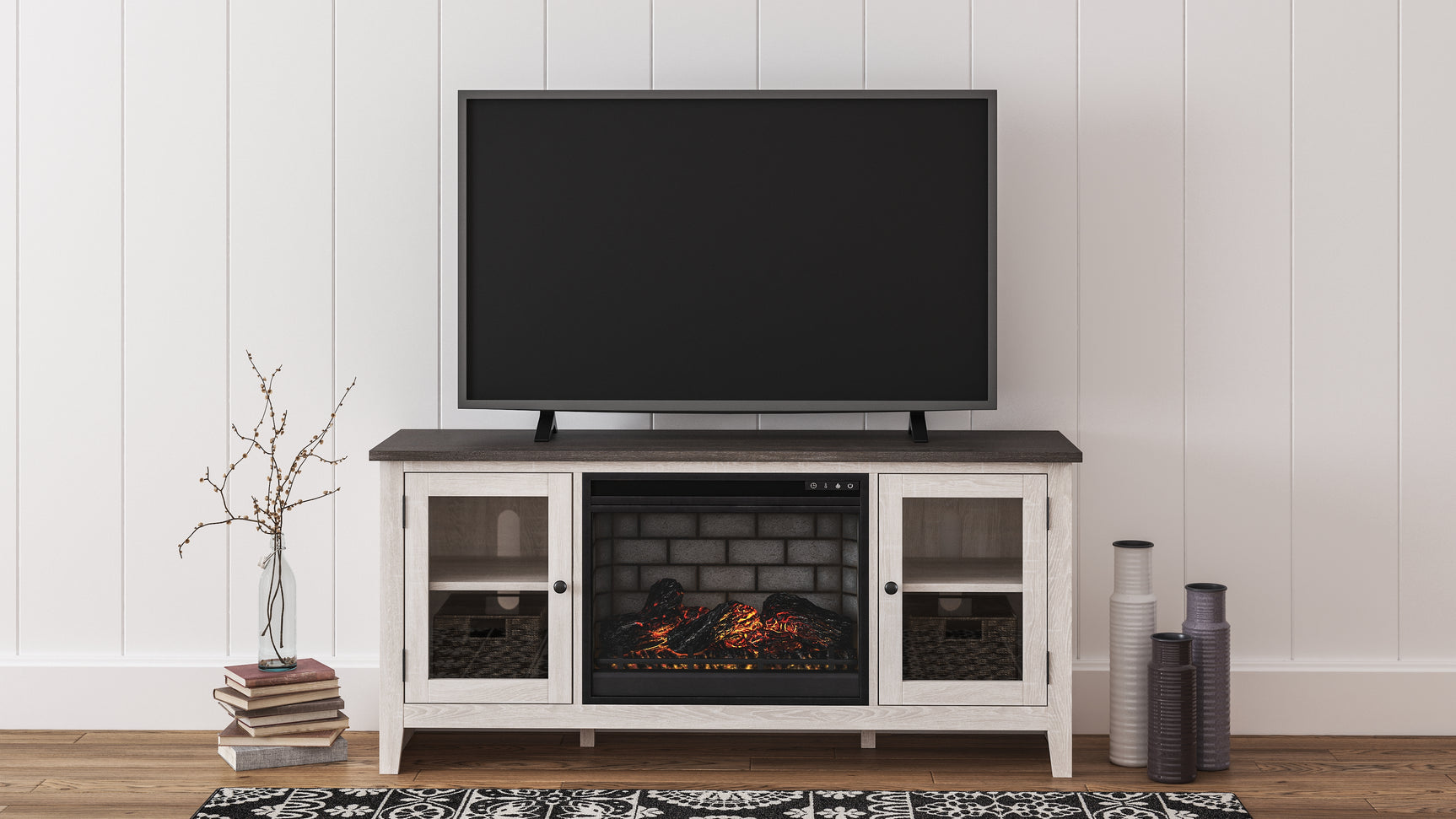 Sam's Furniture - Ashley Furniture - Dorrinson 60" TV Stand with Electric Fireplace - 60" TV Stand with Electric Fireplace / Two-tone - W287W3