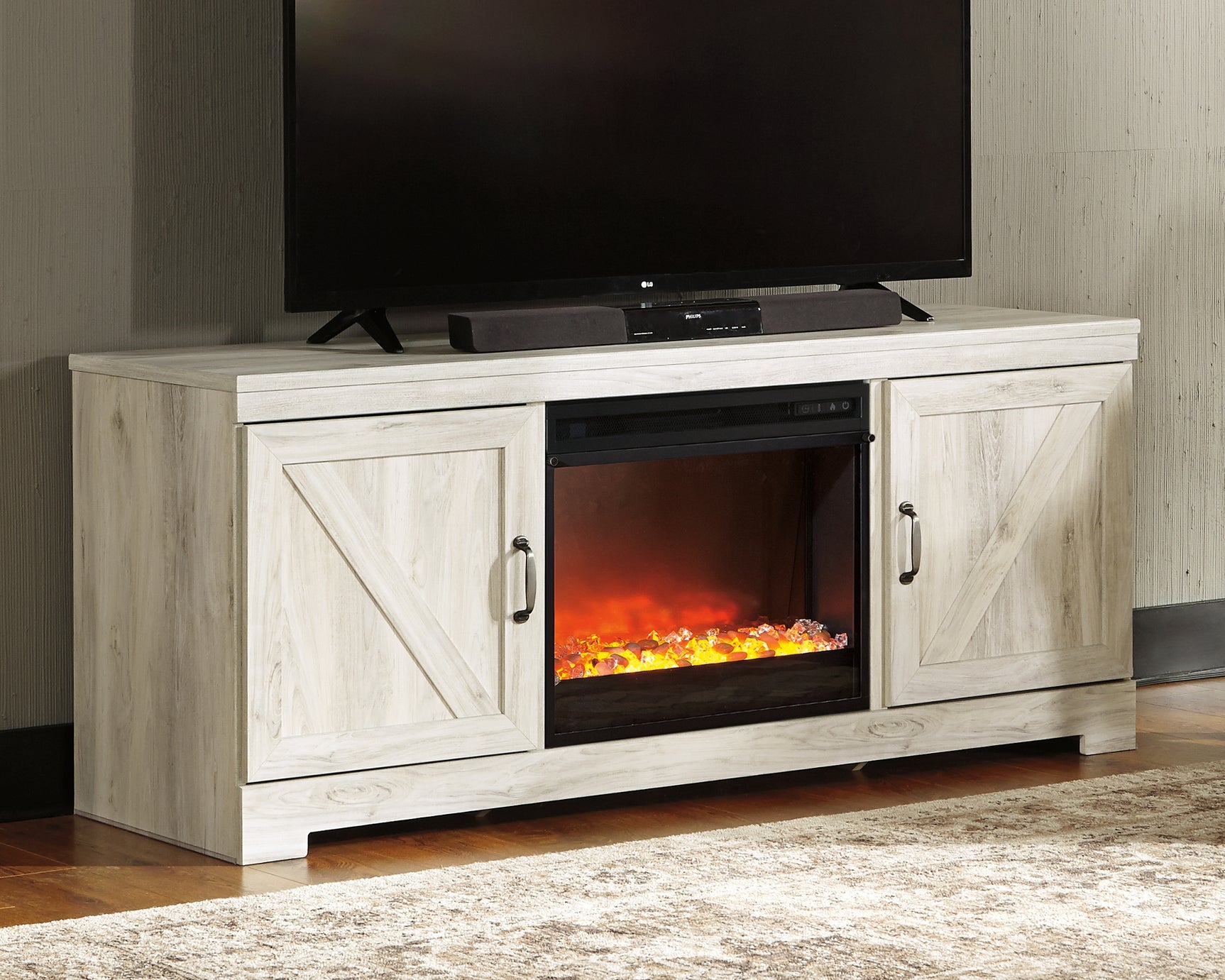 Sam's Furniture - Ashley Furniture - Bellaby 63" TV Stand with Fireplace - 63" TV Stand with Fireplace / Whitewash - W331W4