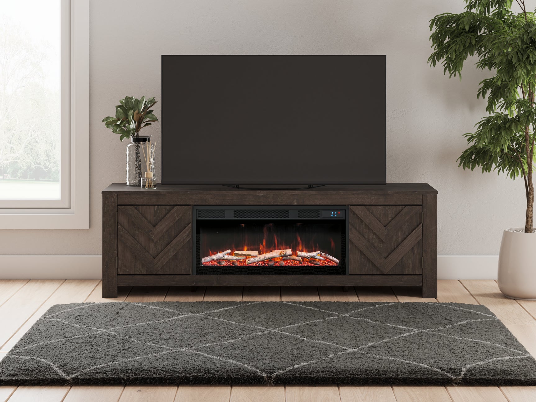 Sam's Furniture - Ashley Furniture - Cayboni 71" TV Stand with Electric Fireplace - 71" TV Stand with Electric Fireplace / Black - W3789W1