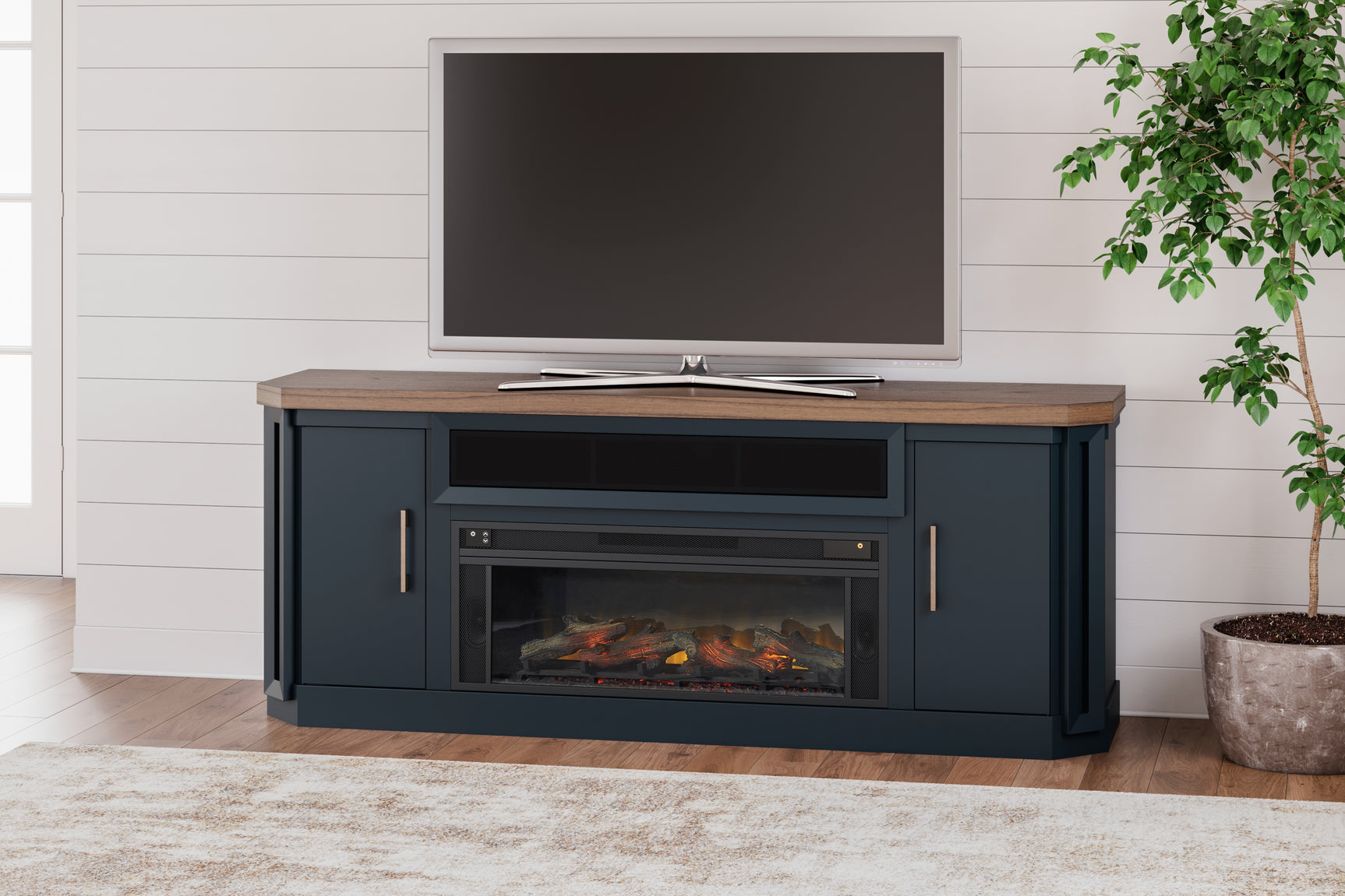 Sam's Furniture - Ashley Furniture - Landocken 83" TV Stand with Electric Fireplace - 83" TV Stand with Electric Fireplace / Two-tone - W402W1